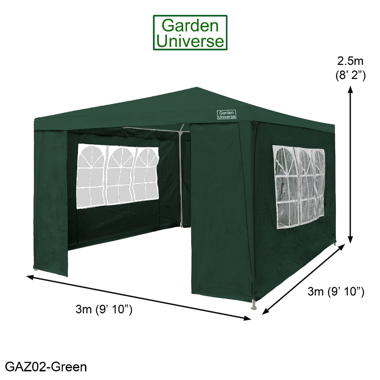 Gazebo 3 x 3m with Four Walls Steel Frame Green GAZ02-Green