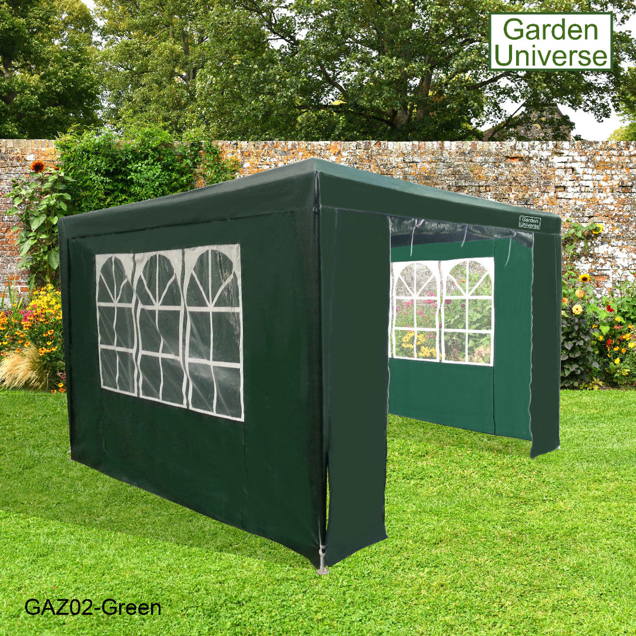 Gazebo 3 x 3m with Four Walls Steel Frame Green GAZ02-Green
