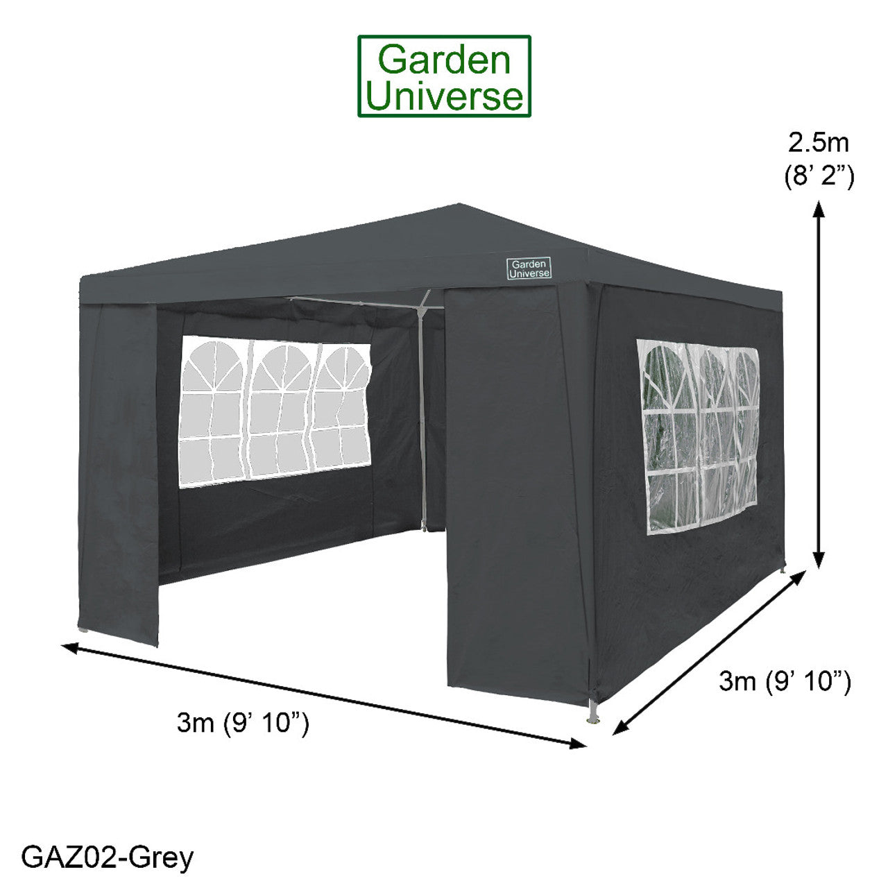 Gazebo 3 x 3m with Four Walls Steel Frame Grey GAZ02-Grey