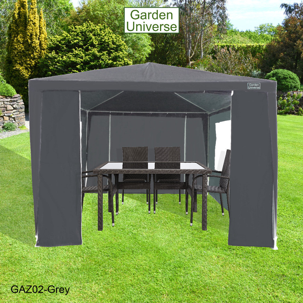 Gazebo 3 x 3m with Four Walls Steel Frame Grey GAZ02-Grey