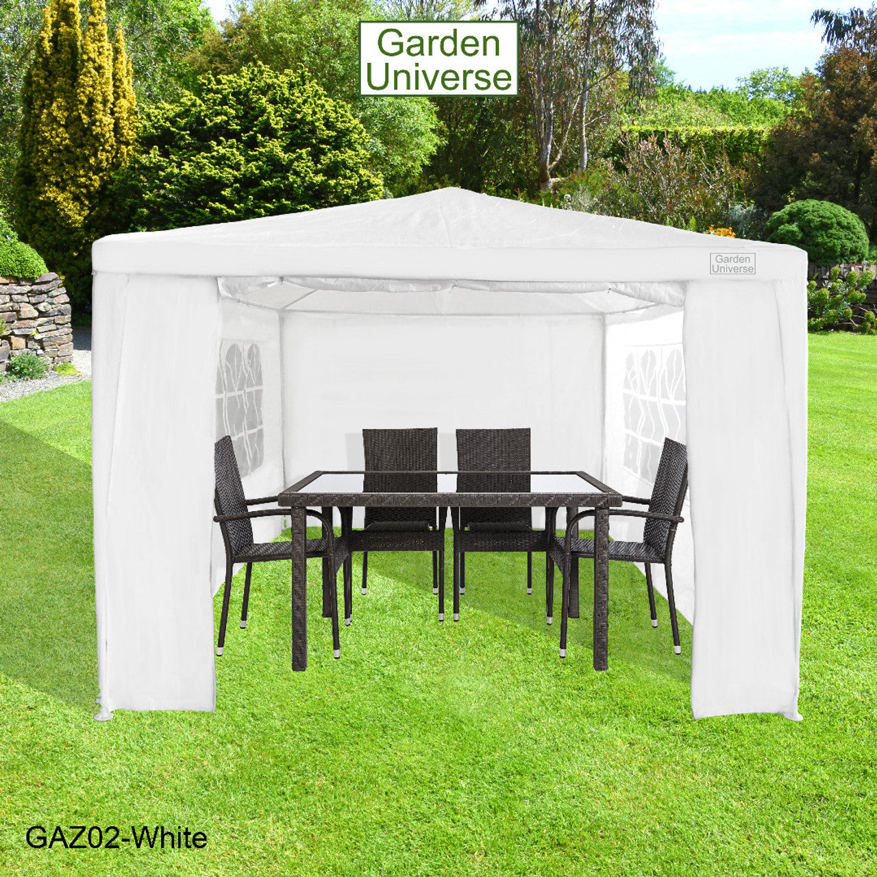 Gazebo 3 x 3m with Four Walls Steel Frame White GAZ02-White