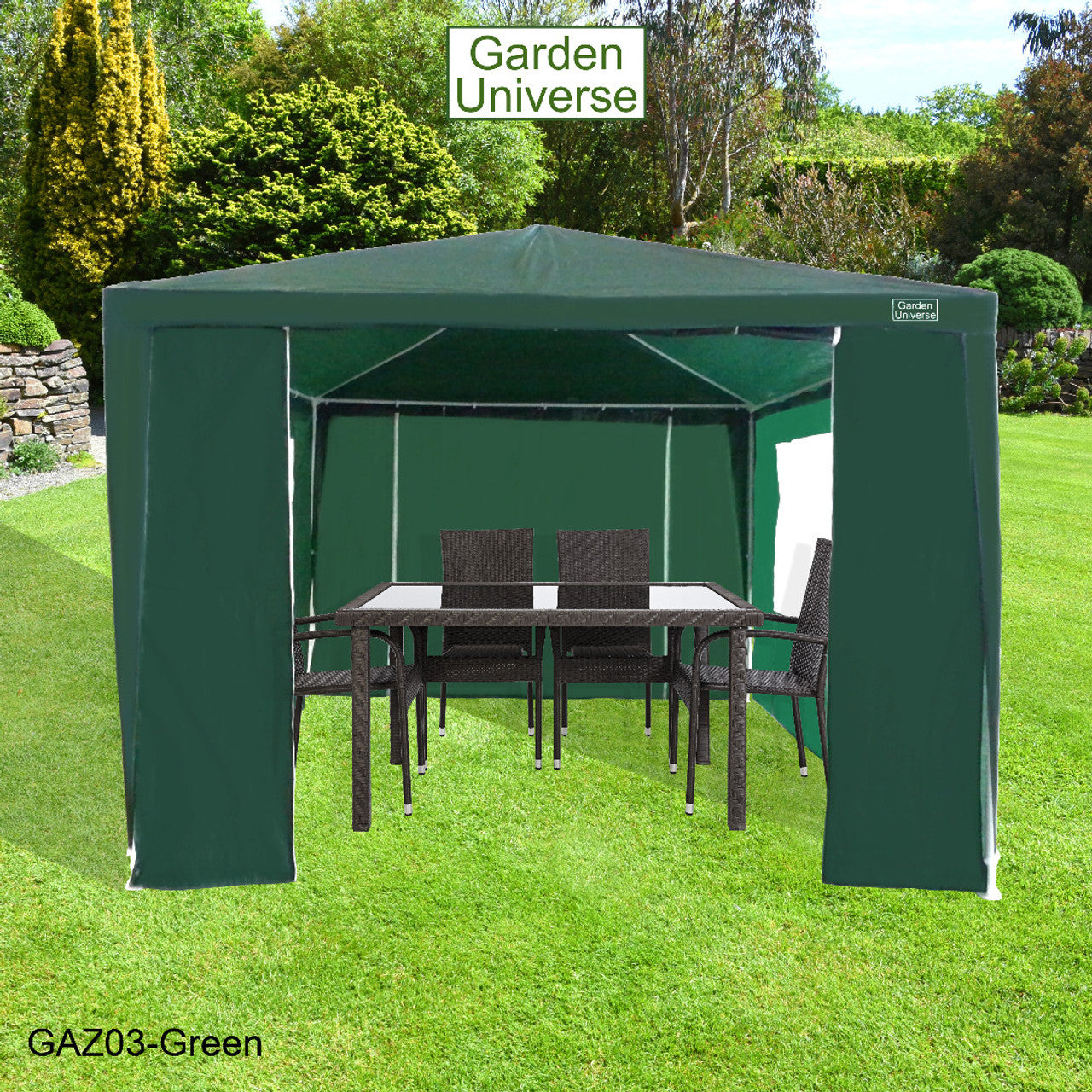 Gazebo 3m x 4m with Four Side Walls Steel Frame in Green - GAZ03-Green
