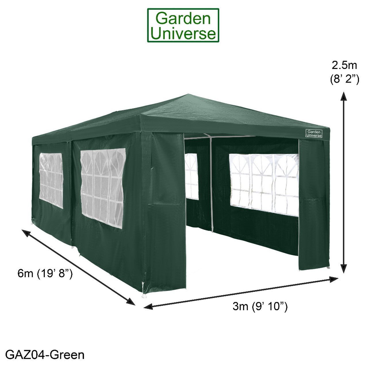 Gazebo 3m x 6m Party Tent with Four Walls Steel Frame XL Marquee - GAZ04-Green