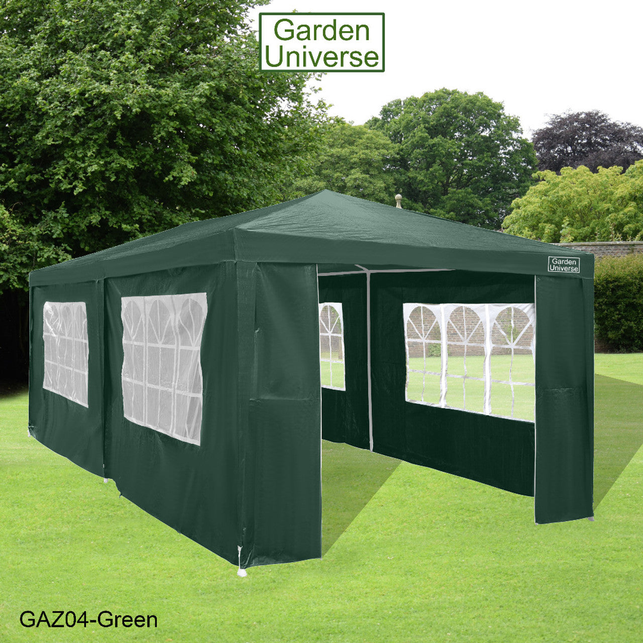 Gazebo 3m x 6m Party Tent with Four Walls Steel Frame XL Marquee - GAZ04-Green