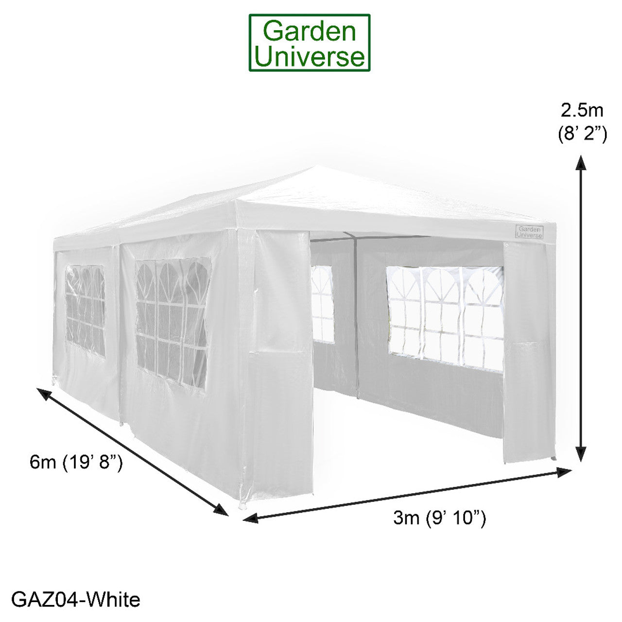 Gazebo 3m x 6m Party Tent with Four Walls Steel Frame XL Marquee - GAZ04-White