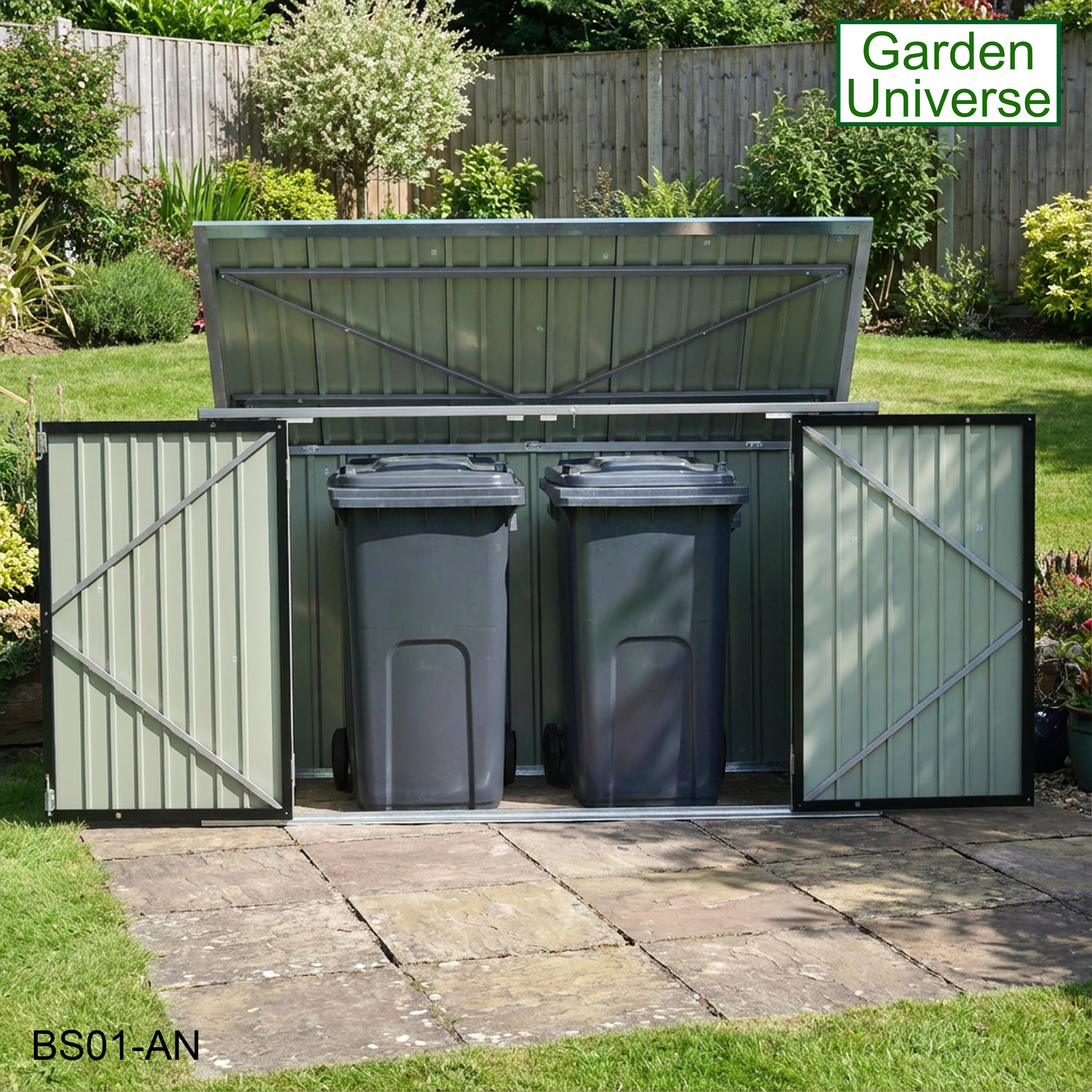 Bicycle Store 3 Wheelie Bin Storage Bike Shed by Garden Universe Grey Secure