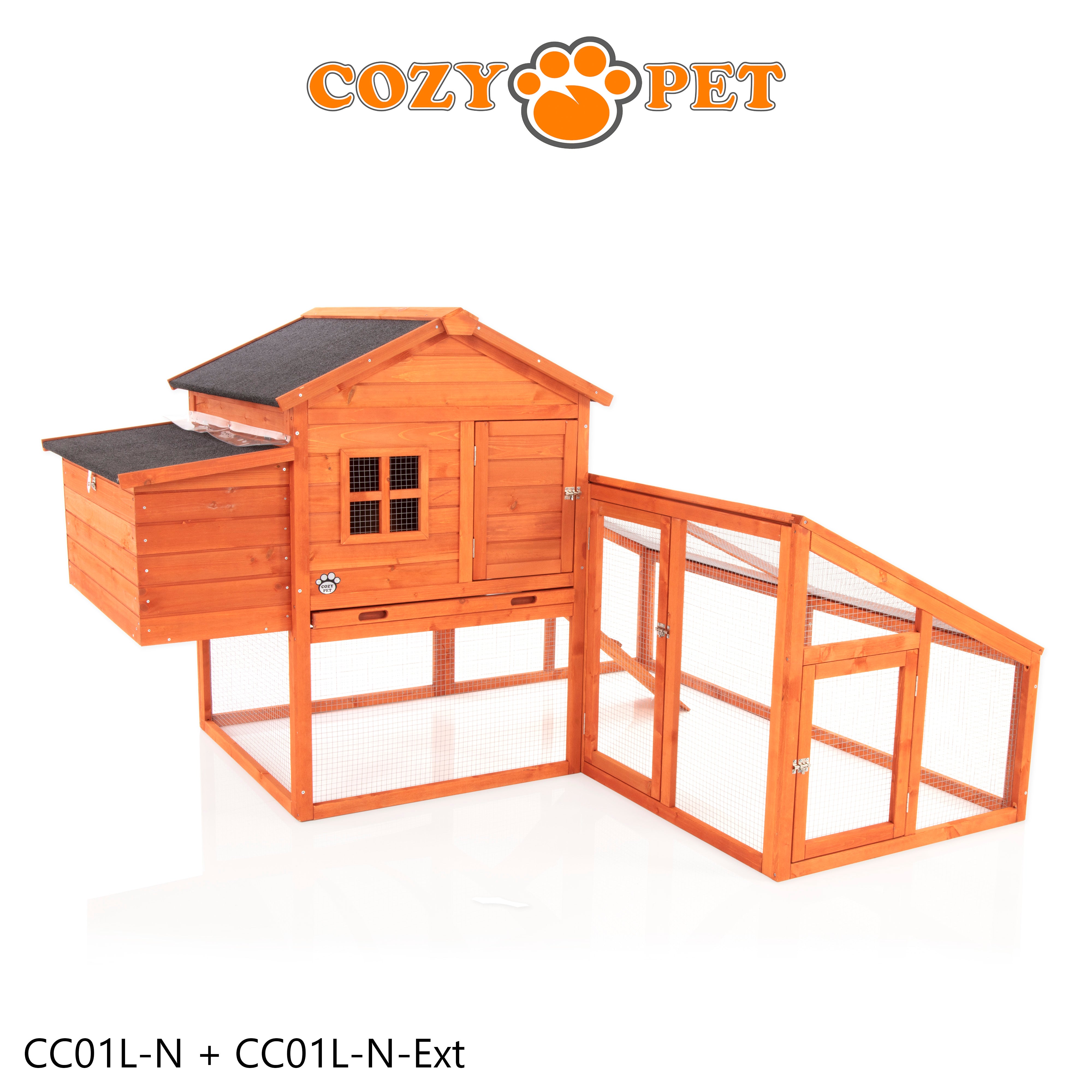 Chicken Coop, Hen House, New XL Size With Run Extension, Rabbit Hutch, Model CC01L-N + Ext
