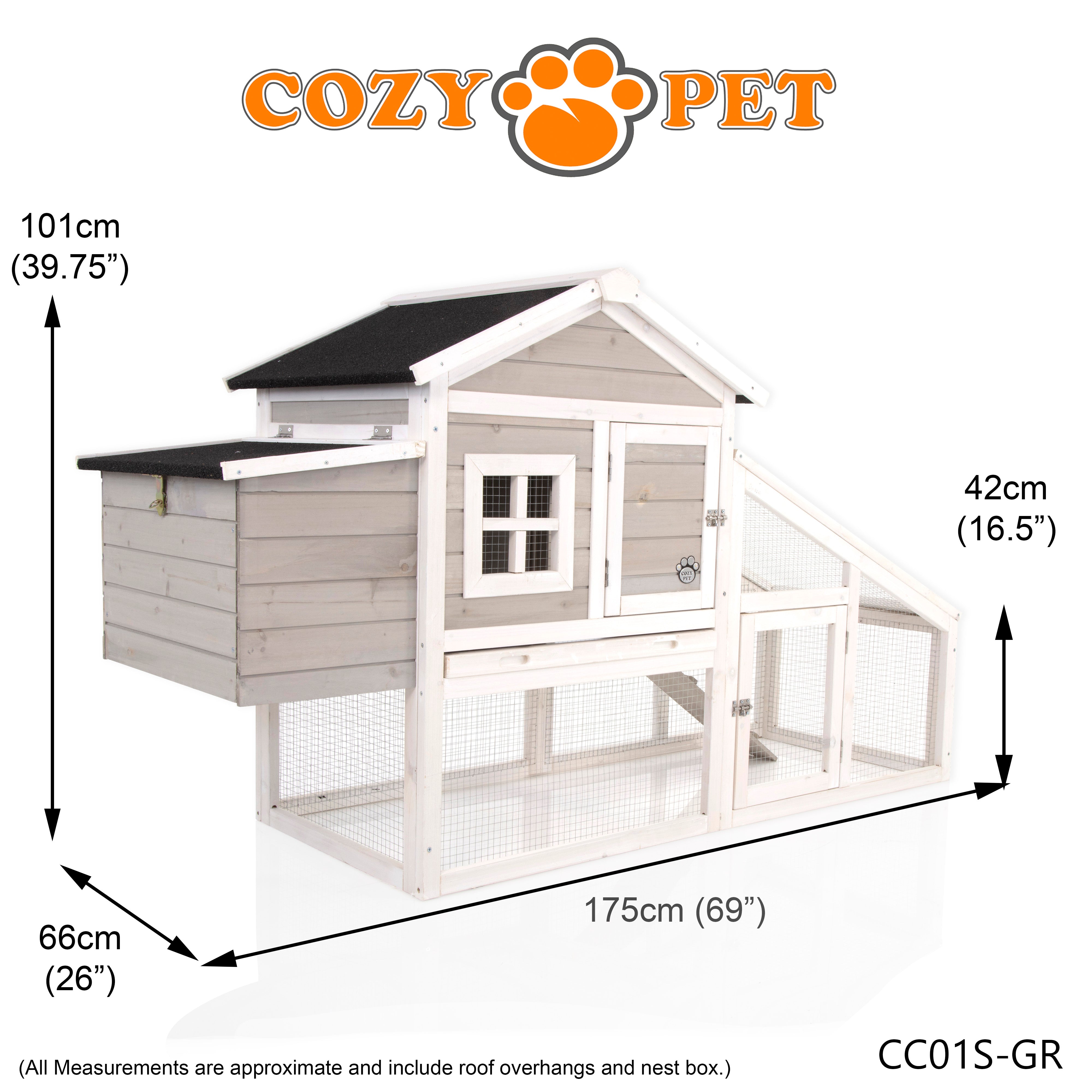 Chicken Coop, Hen House, Rabbit Hutch in Grey and White, Model CC01S-GR