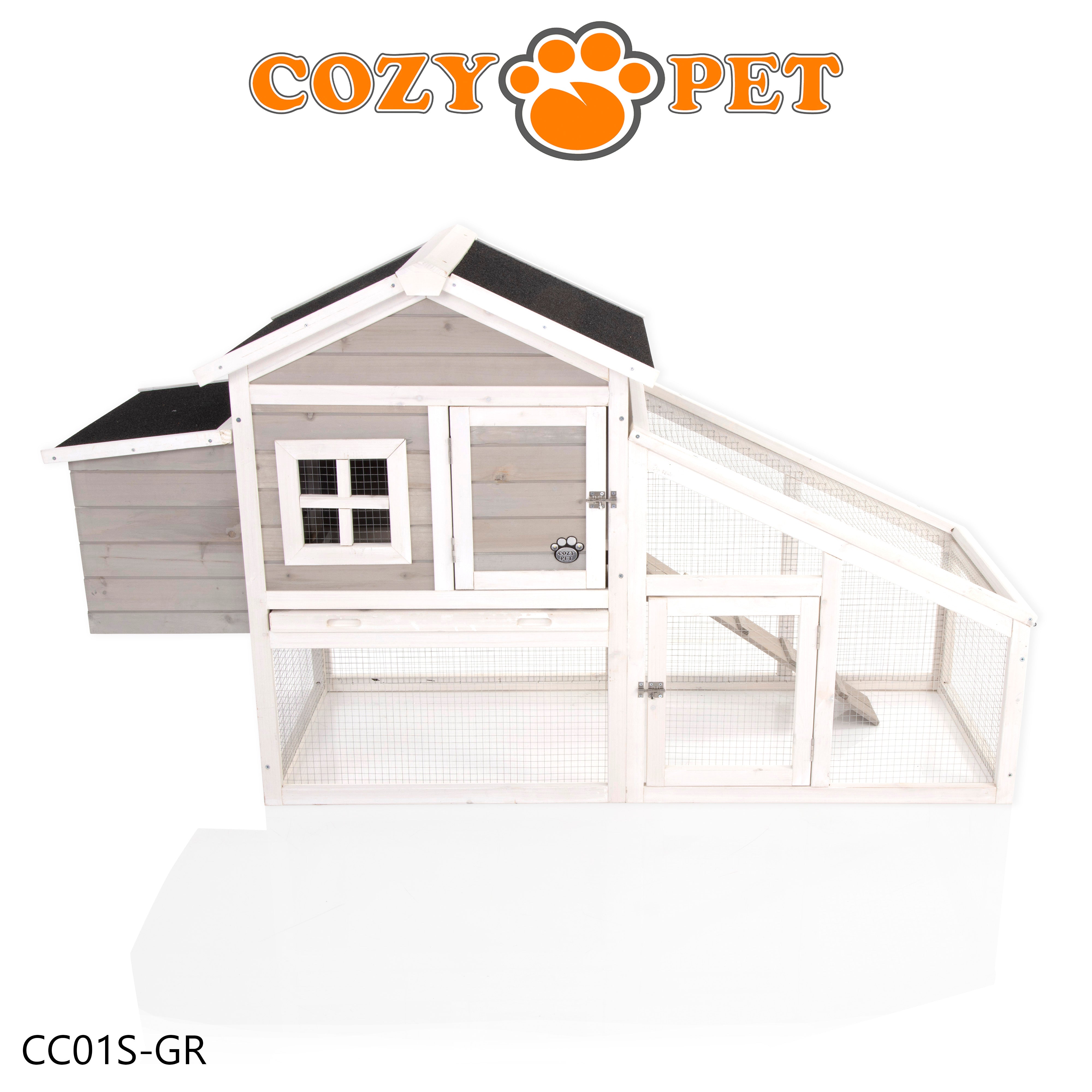 Chicken Coop, Hen House, Rabbit Hutch in Grey and White, Model CC01S-GR