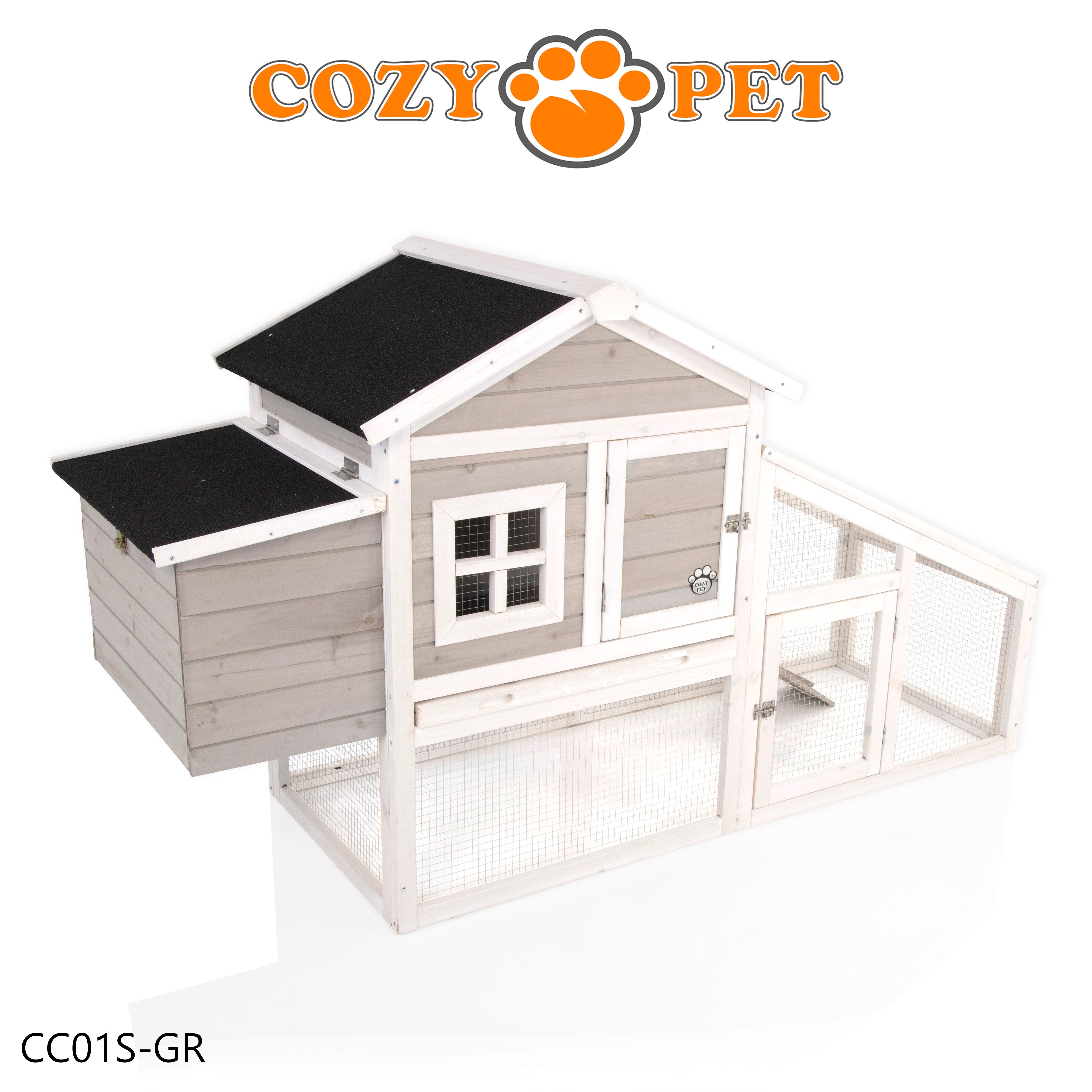 Chicken Coop, Hen House, Rabbit Hutch in Grey and White, Model CC01S-GR