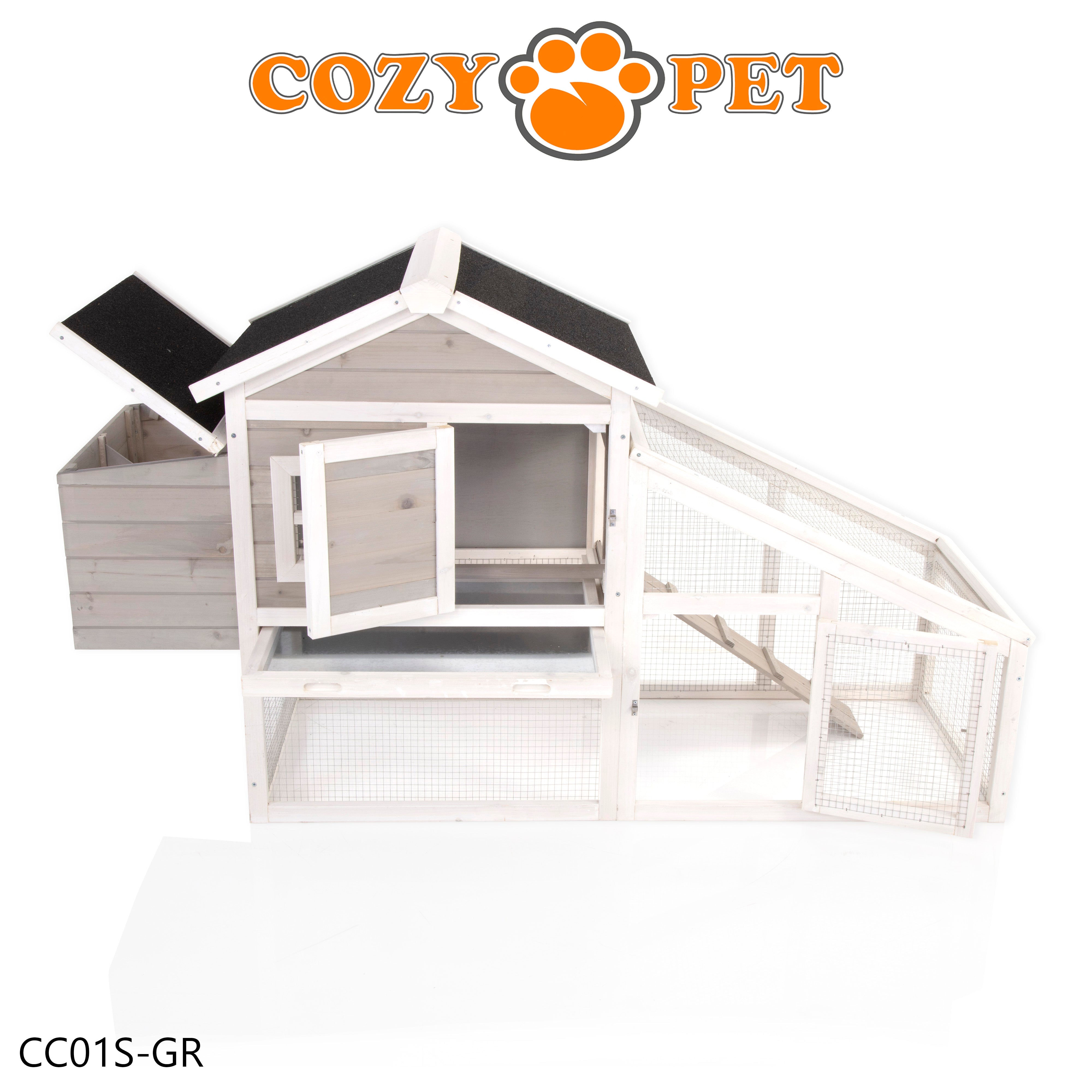 Chicken Coop, Hen House, Rabbit Hutch in Grey and White, Model CC01S-GR