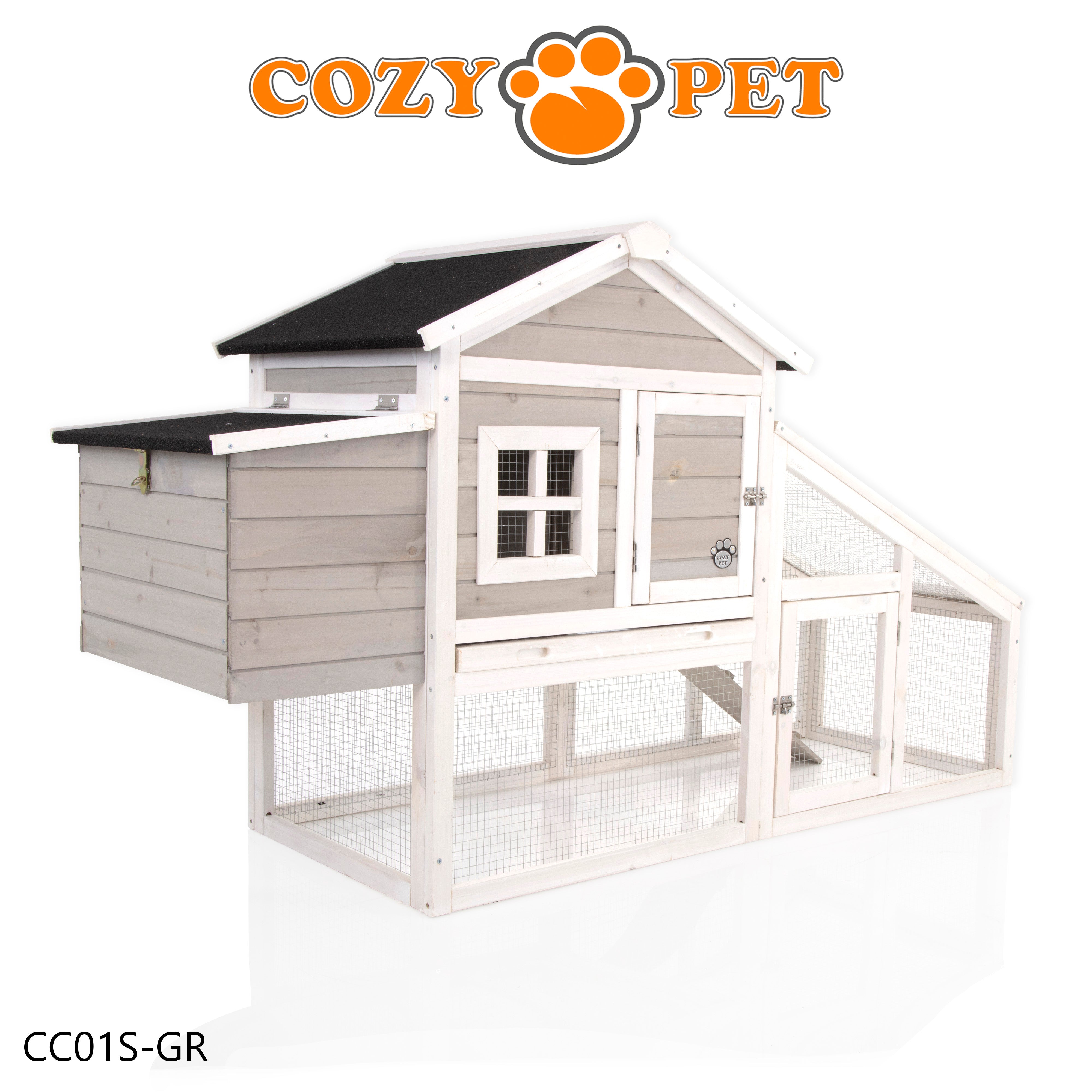Chicken Coop, Hen House, Rabbit Hutch in Grey and White, Model CC01S-GR