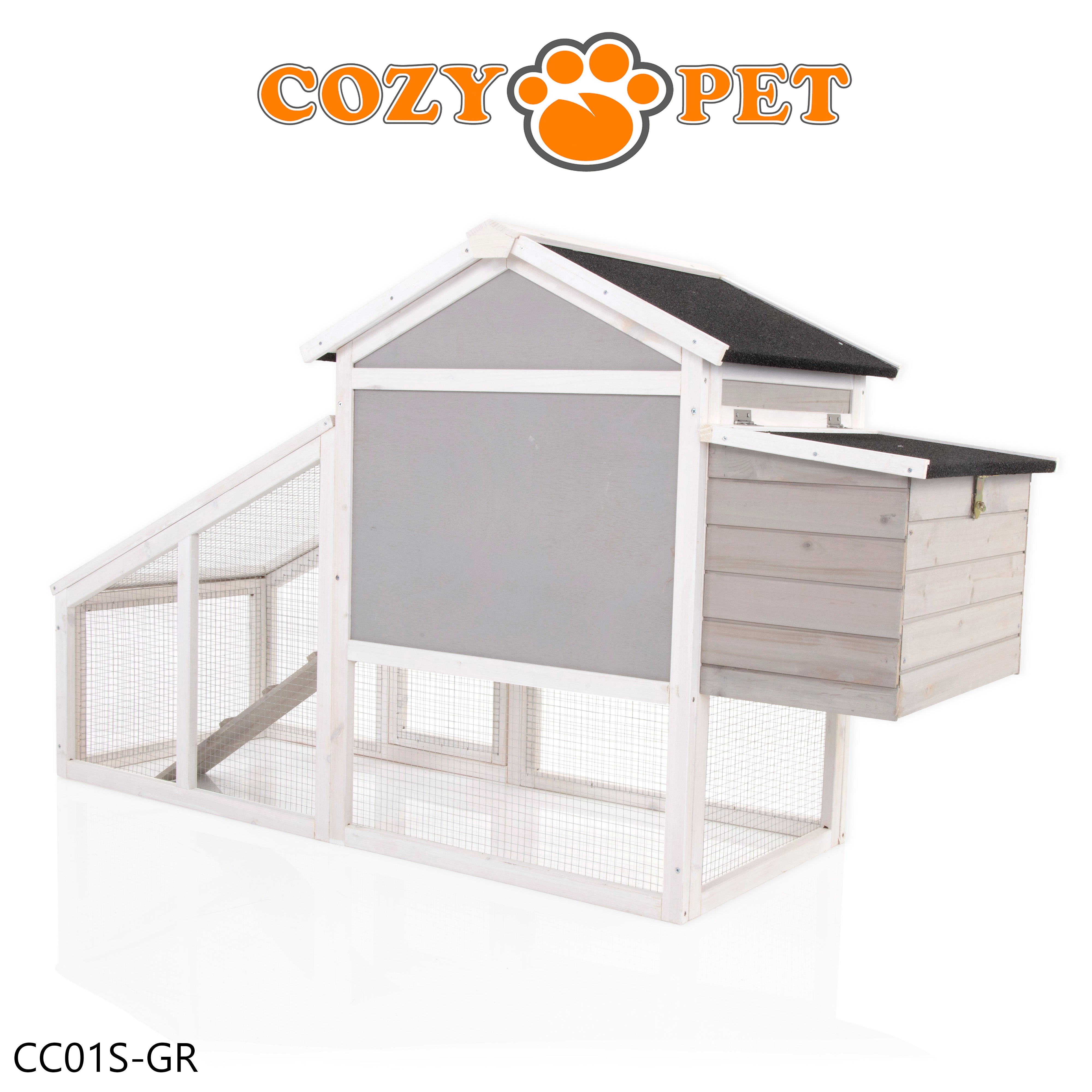 Chicken Coop, Hen House, Rabbit Hutch in Grey and White, Model CC01S-GR