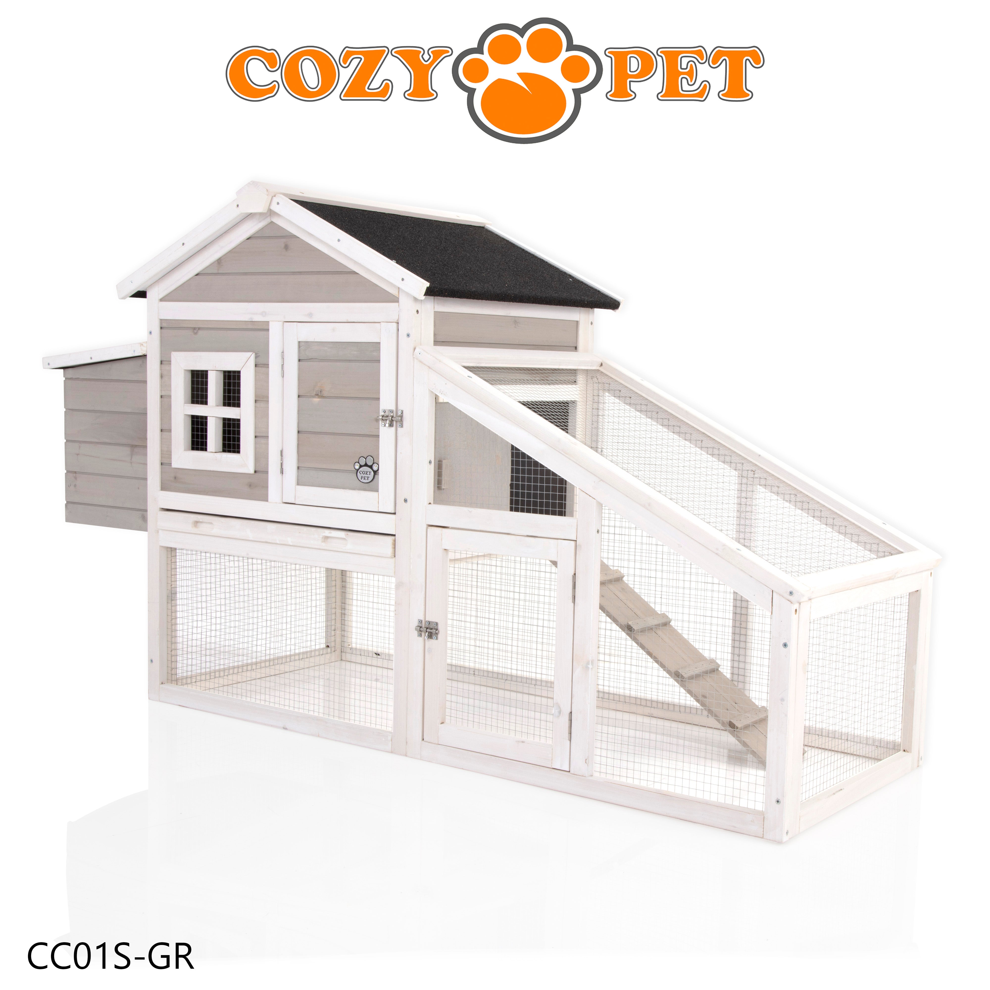 Chicken Coop, Hen House, Rabbit Hutch in Grey and White, Model CC01S-GR