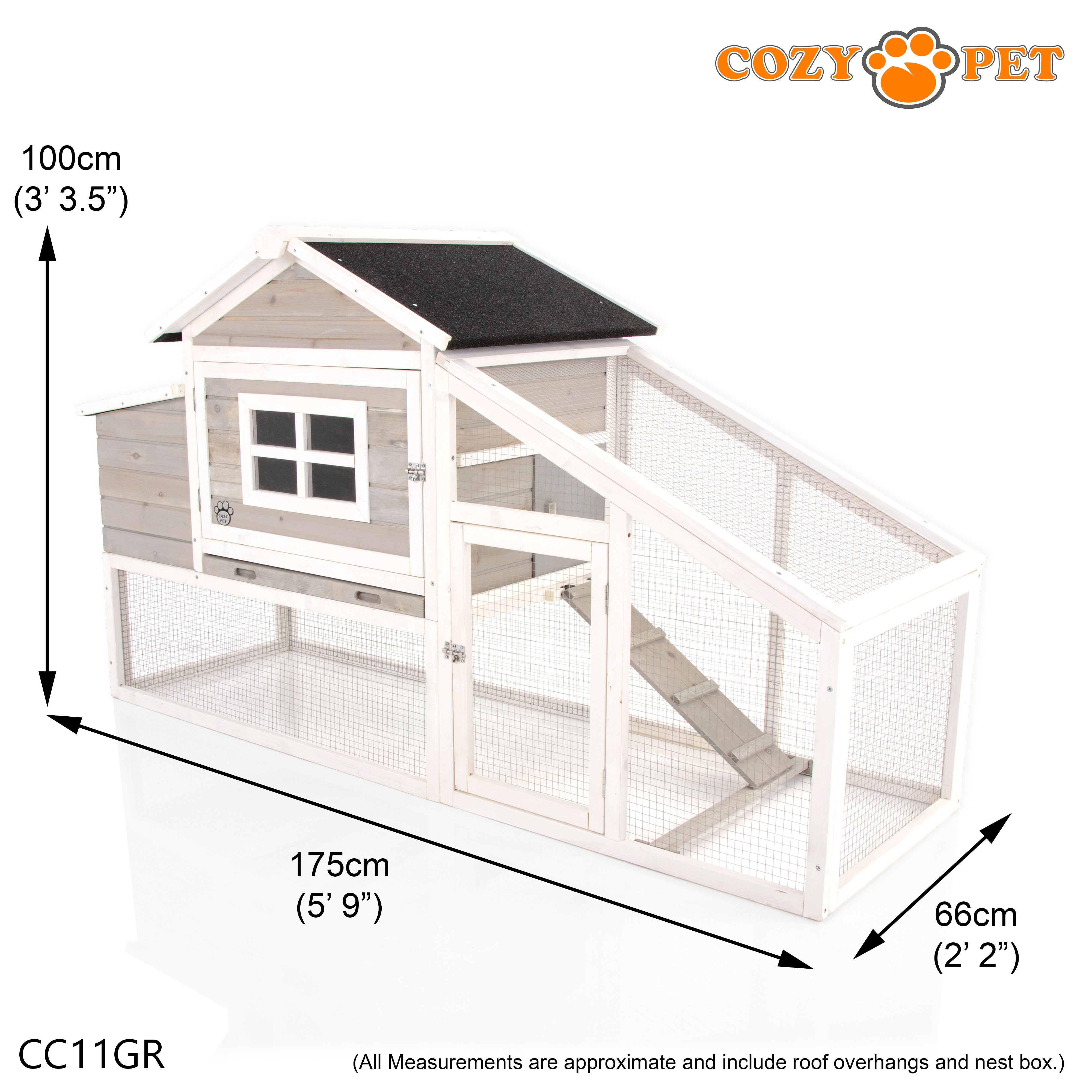 Chicken Coop, Hen House in Grey, Rabbit Hutch, Model CC11GR