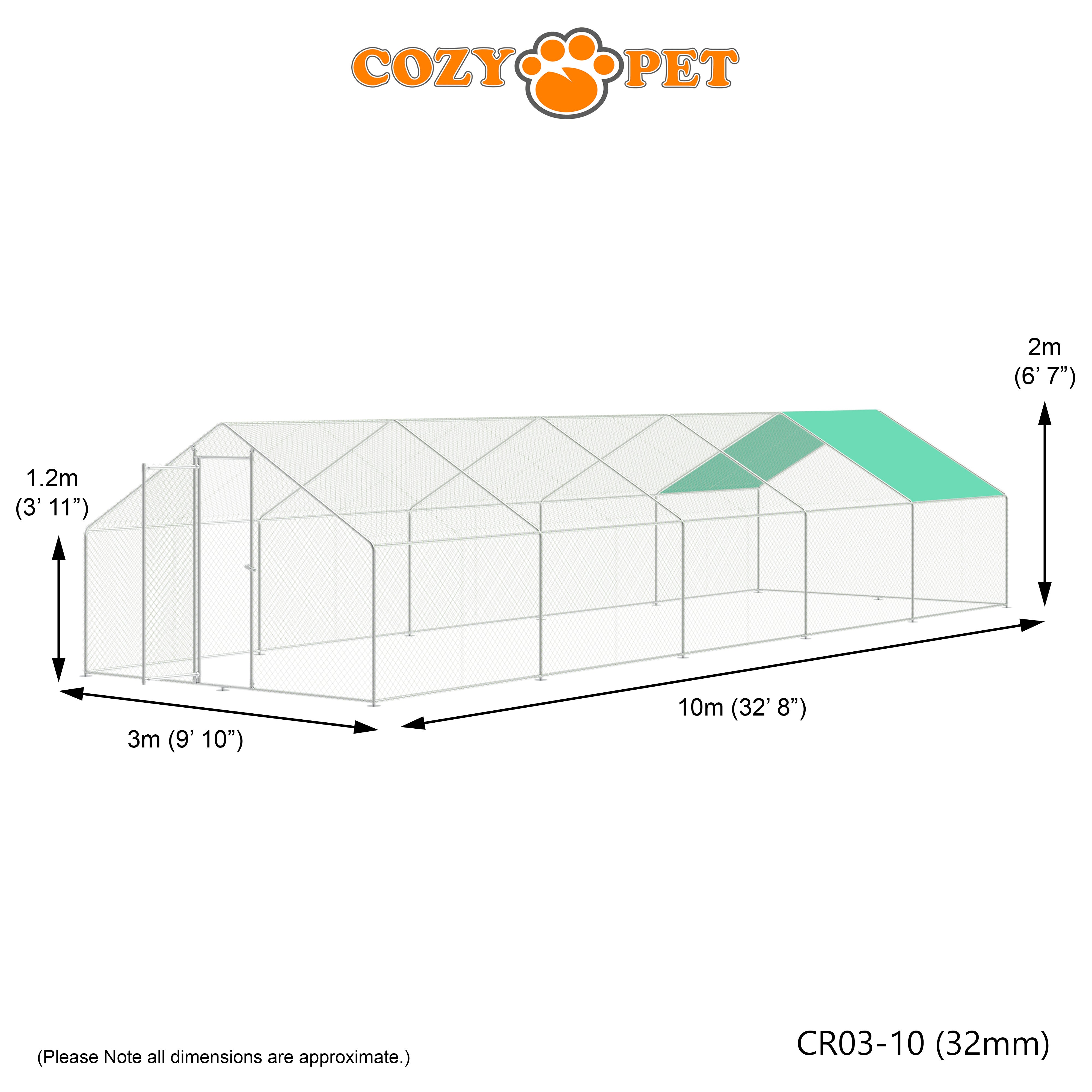 Chicken Run 3m X 10m 32mm Galvanised Steel Frame - CR03-10 (32mm)