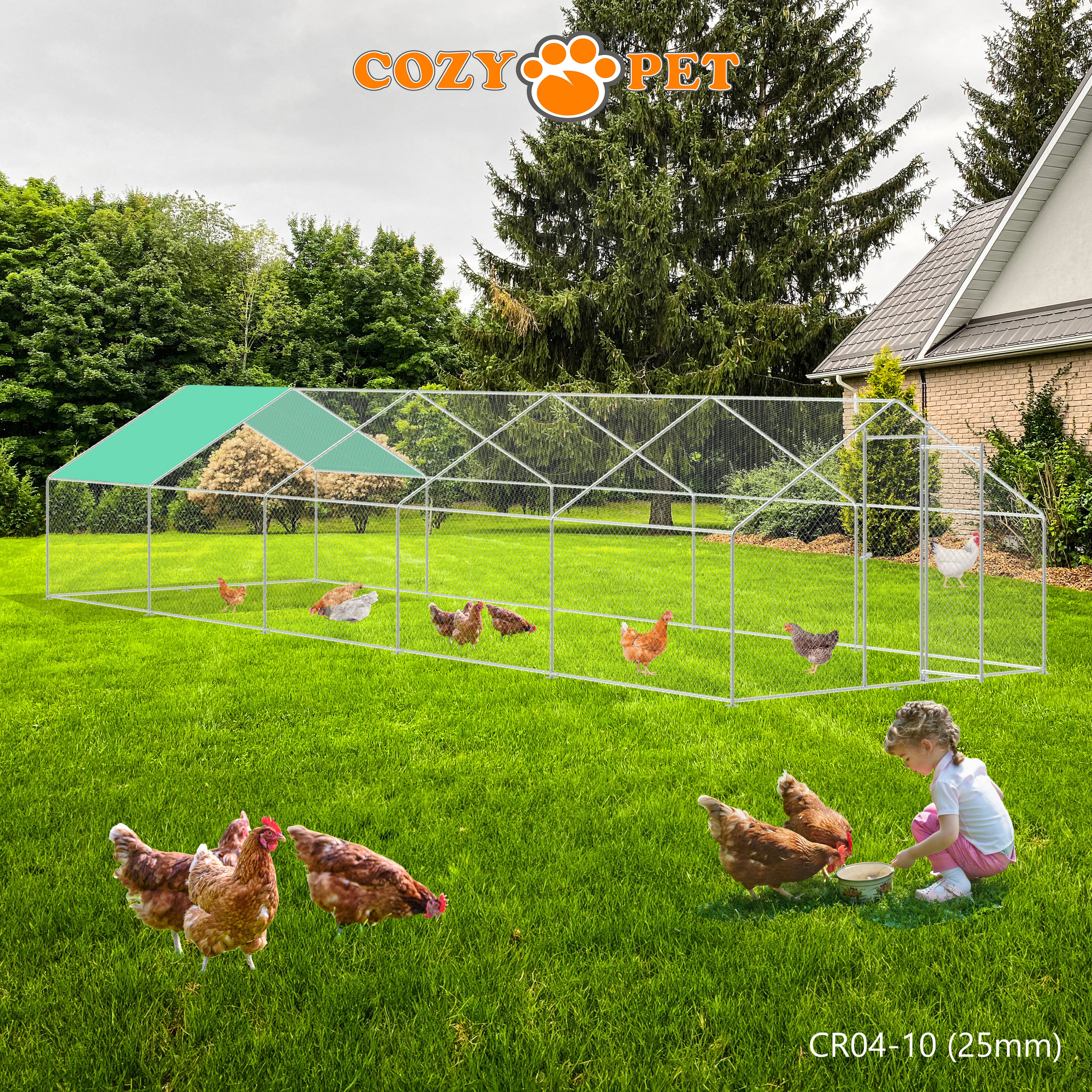 Chicken Run 4m X 10m 25mm Galvanised Steel Frame - CR04-10 (25mm)