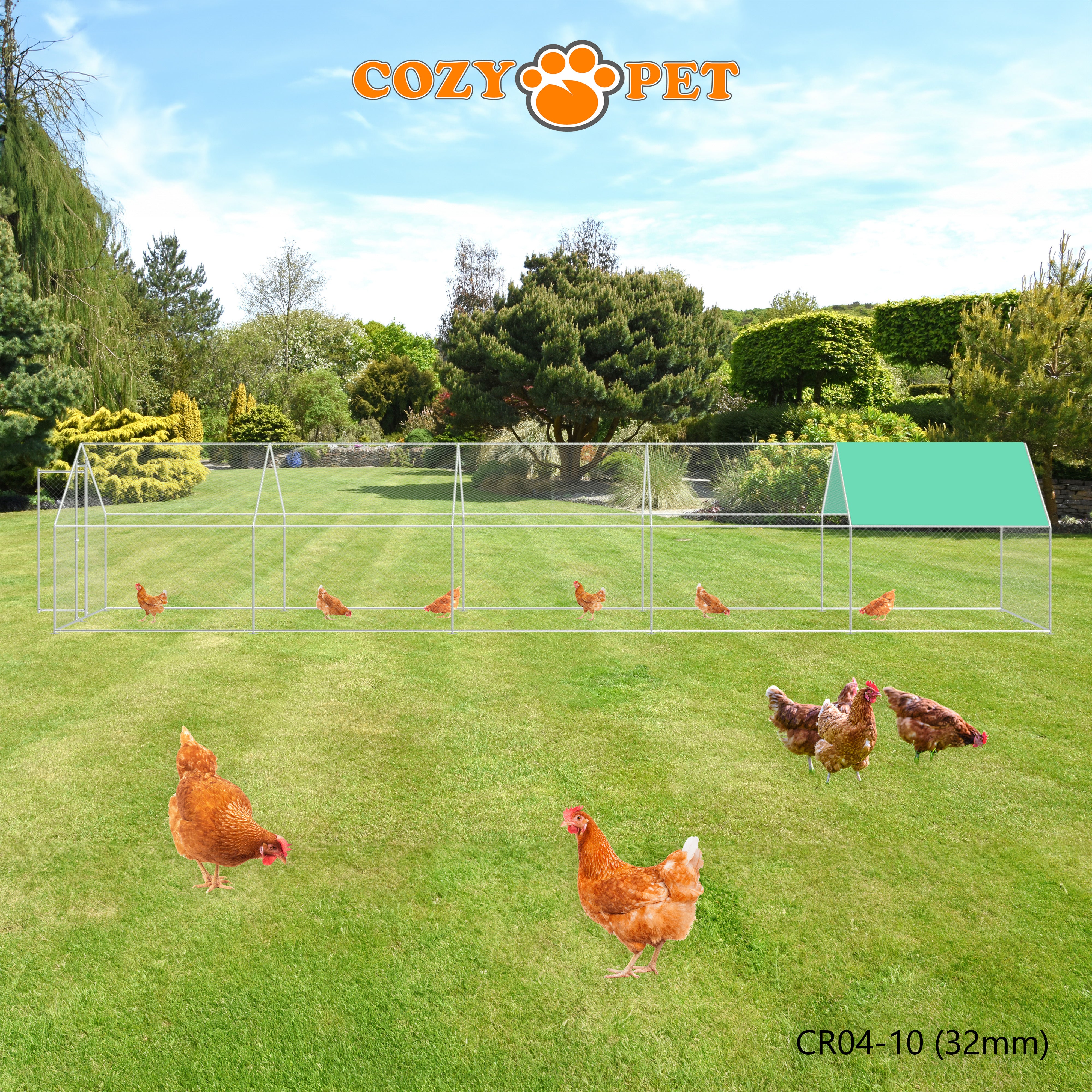 Chicken Run 4m X 10m 32mm Galvanised Steel Frame - CR04-10 (32mm)