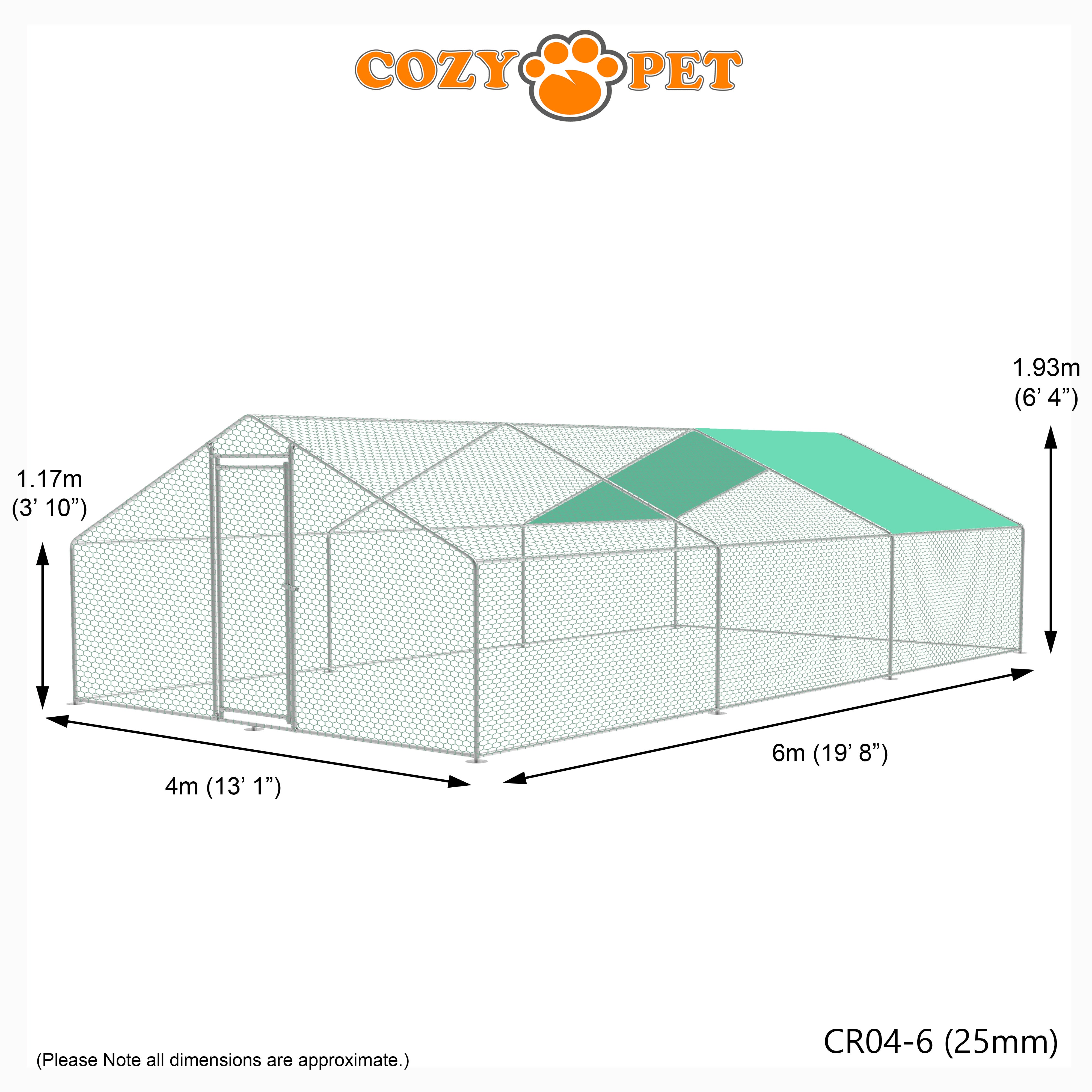 Chicken Run 4m X 6m 25mm Galvanised Steel Frame - CR04-6 (25mm)