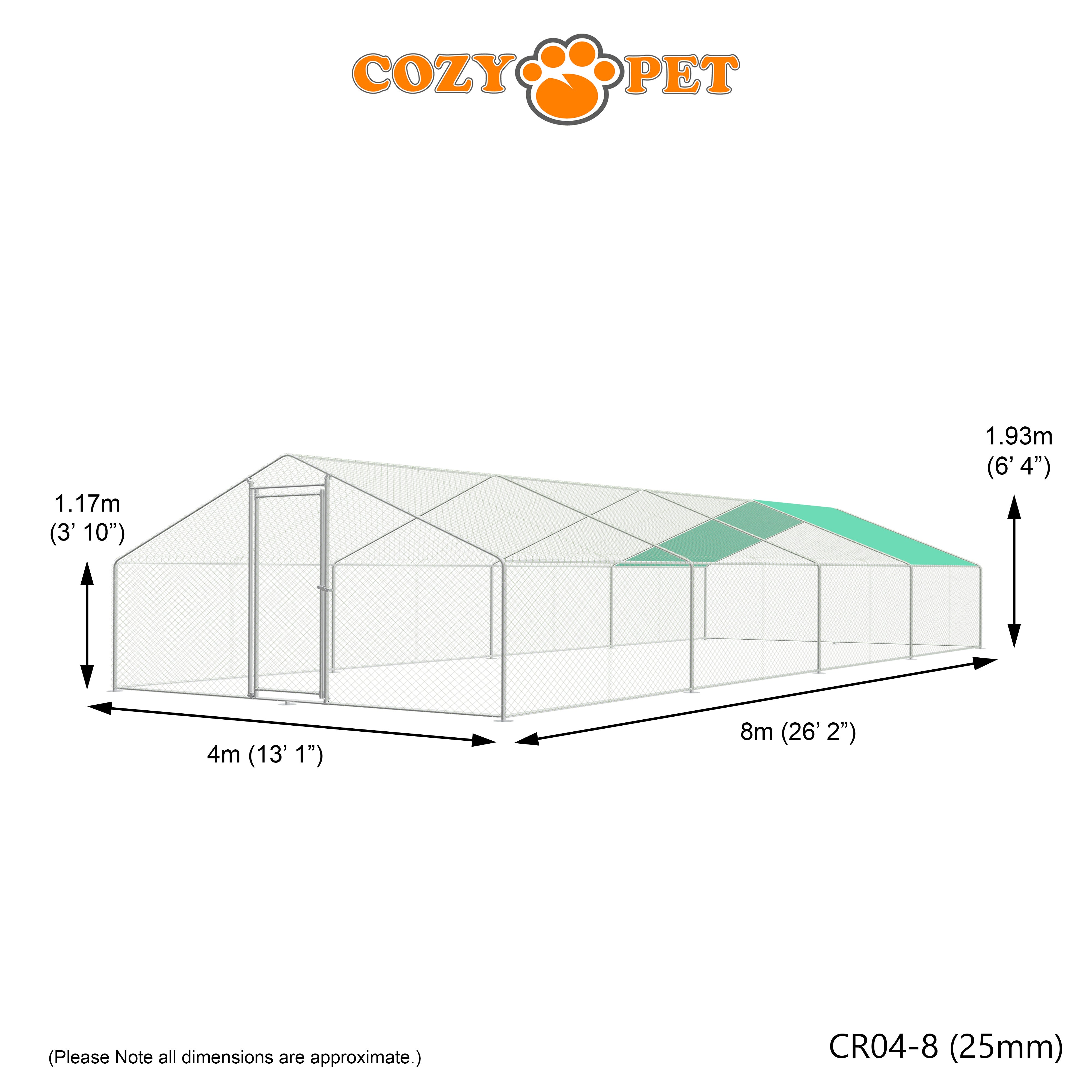 Chicken Run 4m X 8m 25mm Galvanised Steel Frame - CR04-8 (25mm)