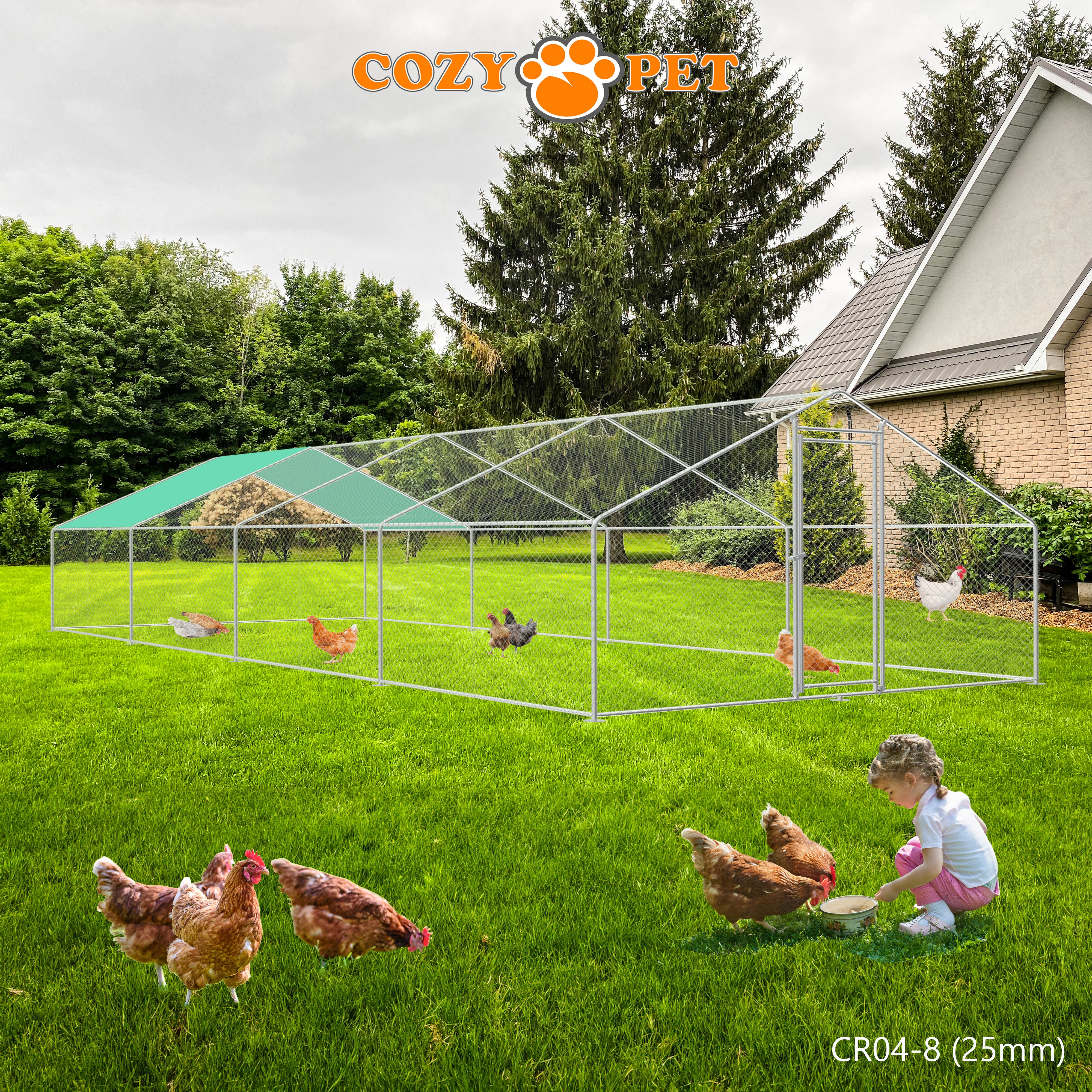Chicken Run 4m X 8m 25mm Galvanised Steel Frame - CR04-8 (25mm)