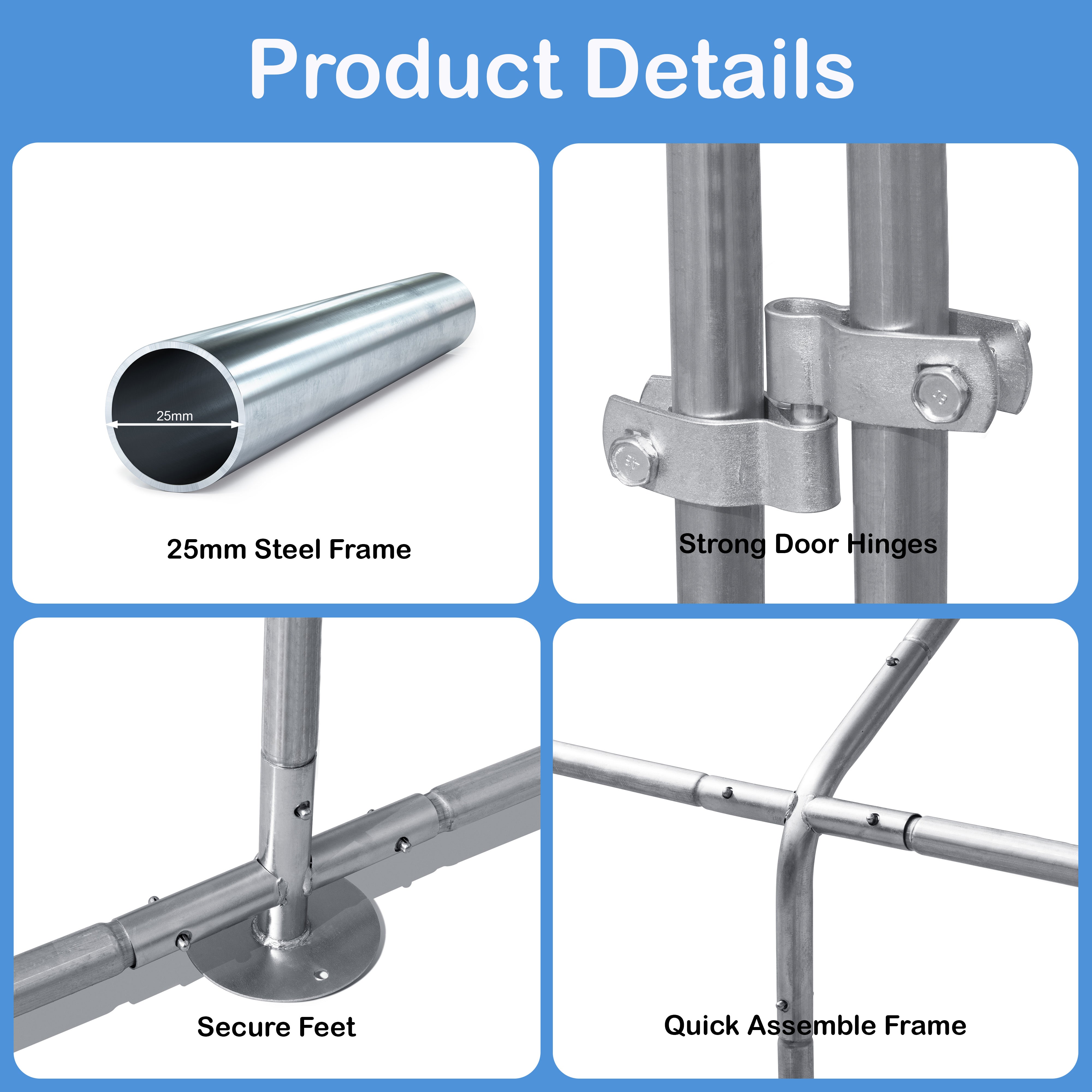 Chicken Run 4m X 4m 25mm Galvanised Steel Frame - CR04-4 (25mm)