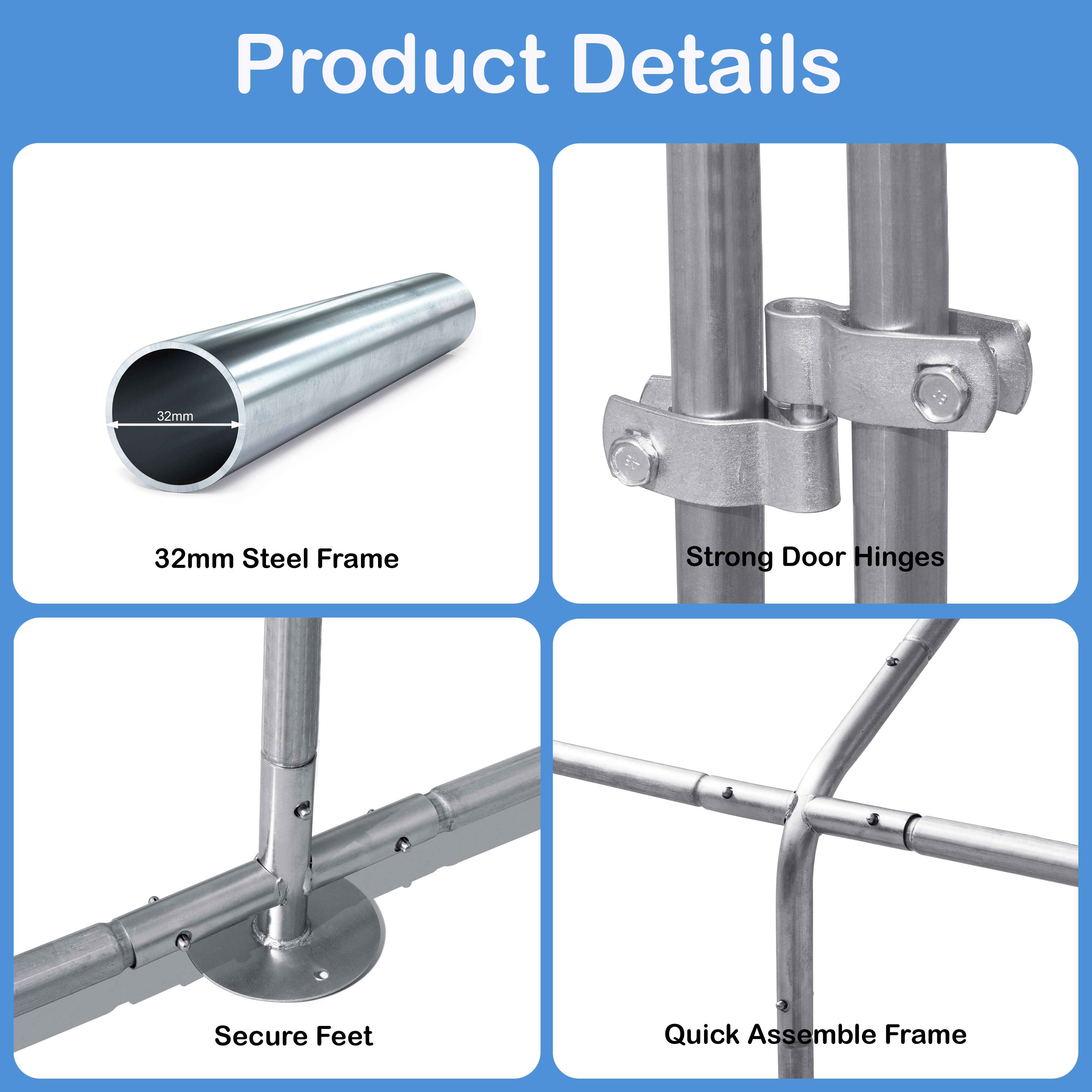 Chicken Run 4m X 4m 32mm Galvanised Steel Frame - CR04-4 (32mm)