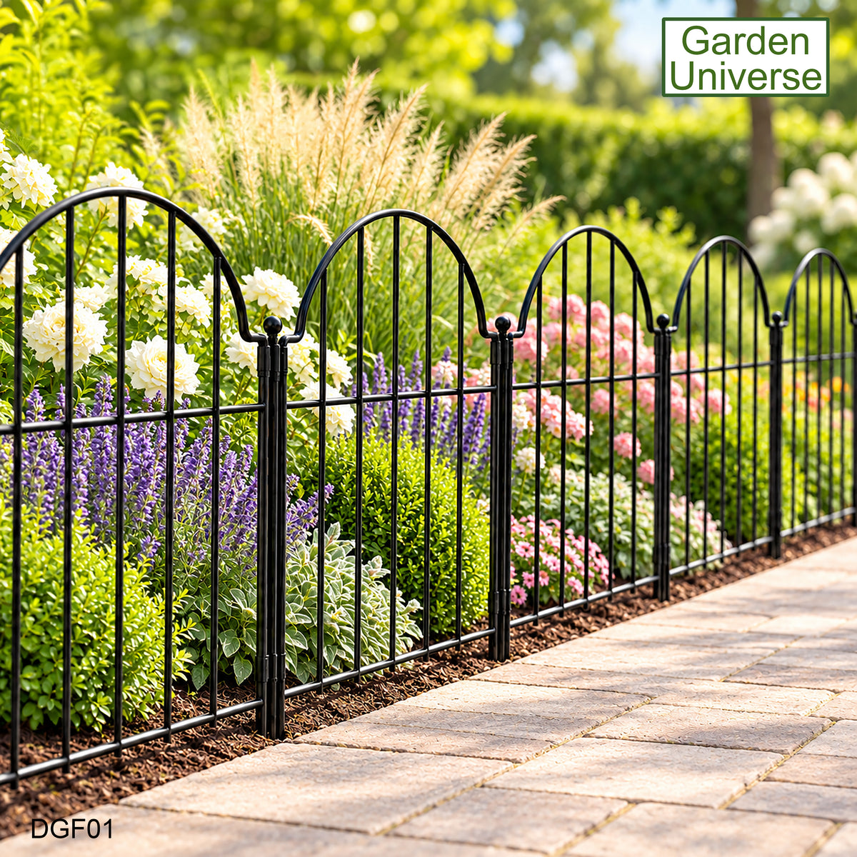 Garden Universe Decorative Metal Garden Fence 43cm High No Dig Border Edging Animal Barrier 3.3m 10 Panels - DGF01
