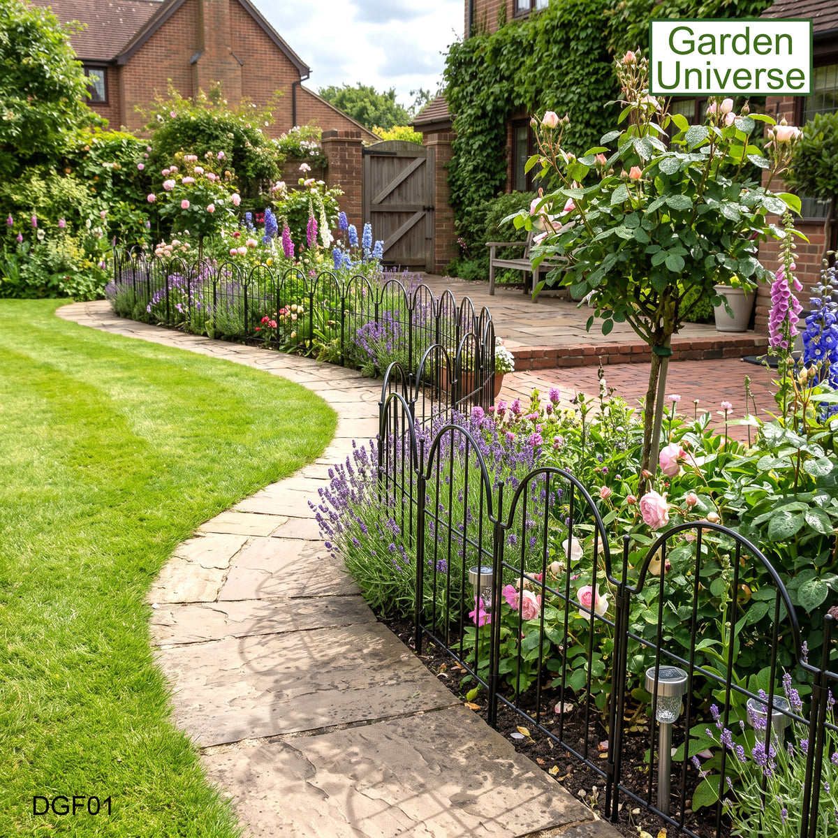 Garden Universe Decorative Metal Garden Fence 43cm High No Dig Border Edging Animal Barrier 3.3m 10 Panels - DGF01