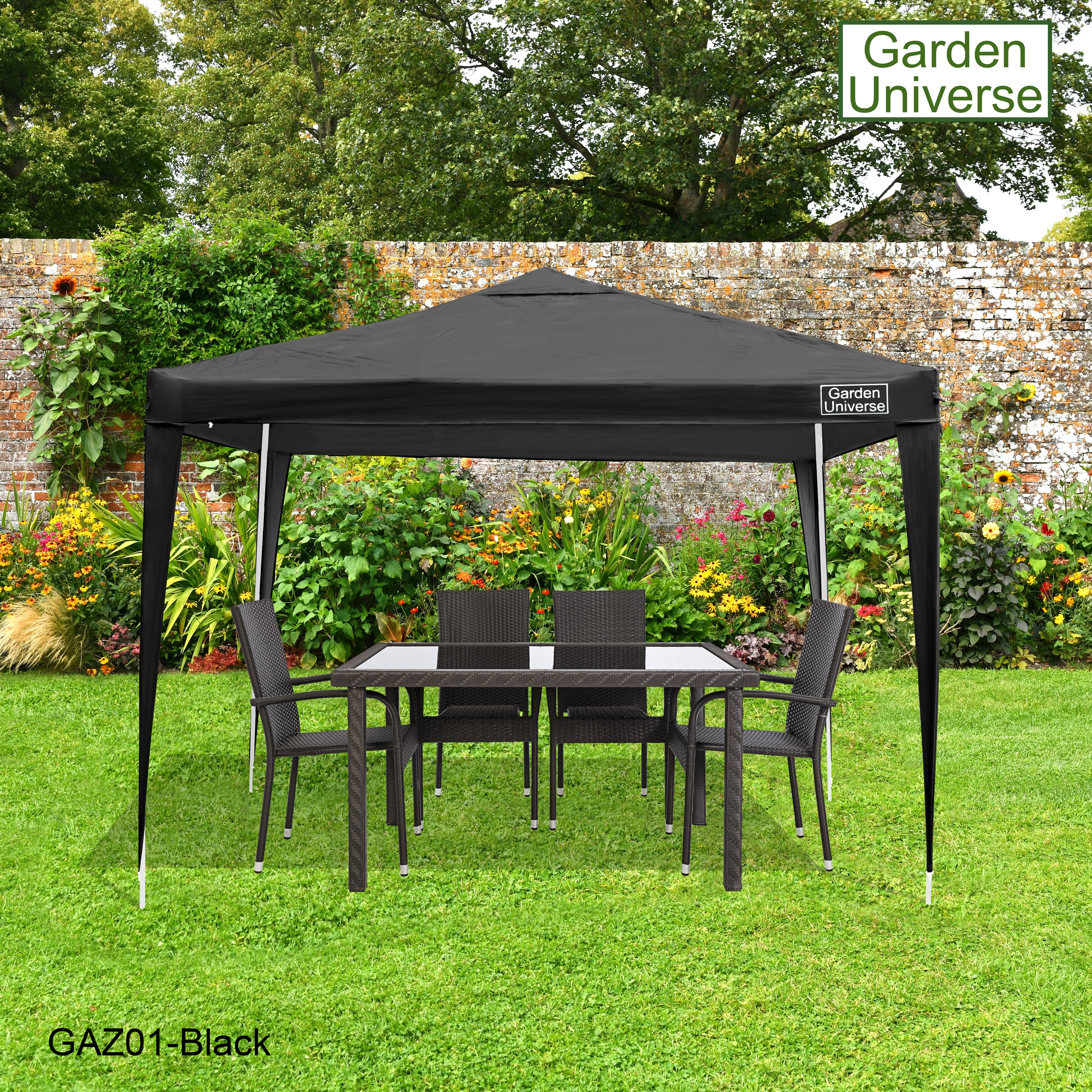 Gazebo 3 x 3m Steel Frame Marquee Canopy Party Tent Black (No Walls) GAZ01-Black