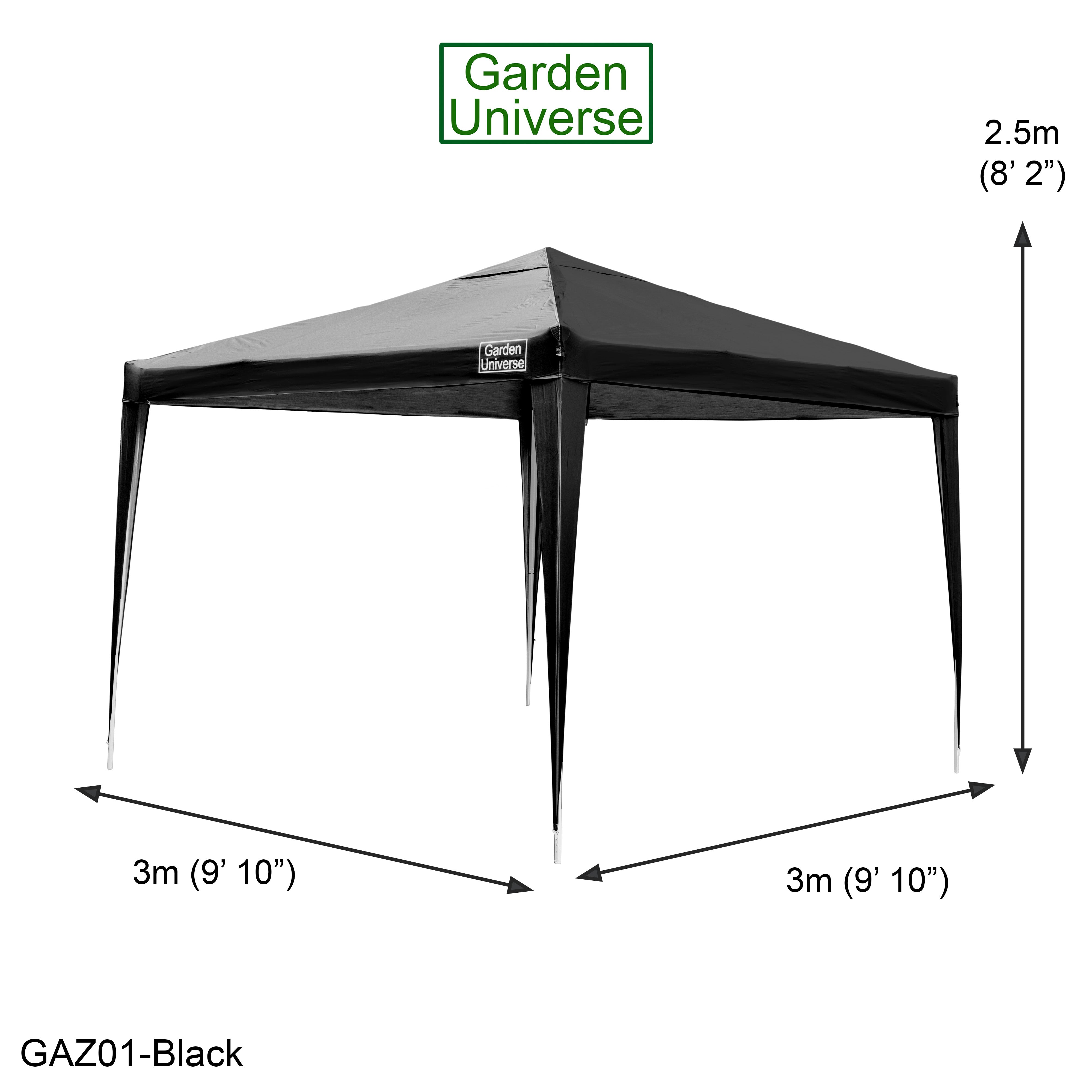 Gazebo 3 x 3m Steel Frame Marquee Canopy Party Tent Black (No Walls) GAZ01-Black