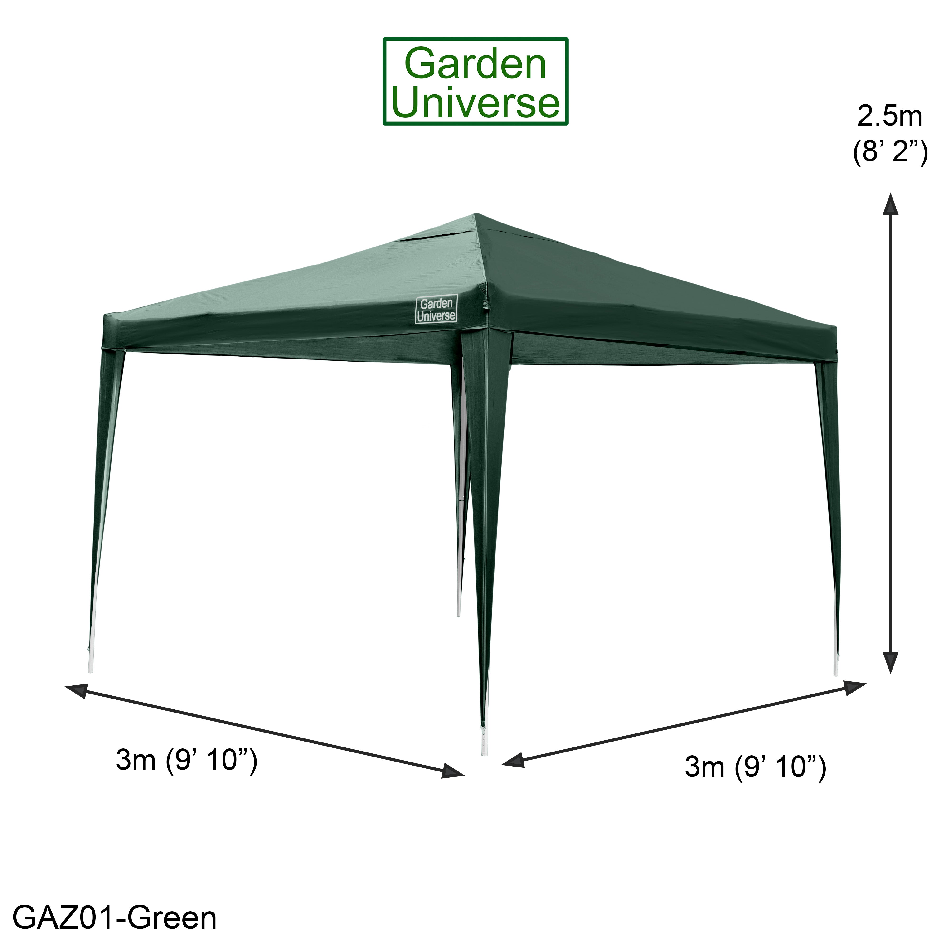 Gazebo 3 x 3m Steel Frame Marquee Canopy Party Tent Black (No Walls) GAZ01-Green