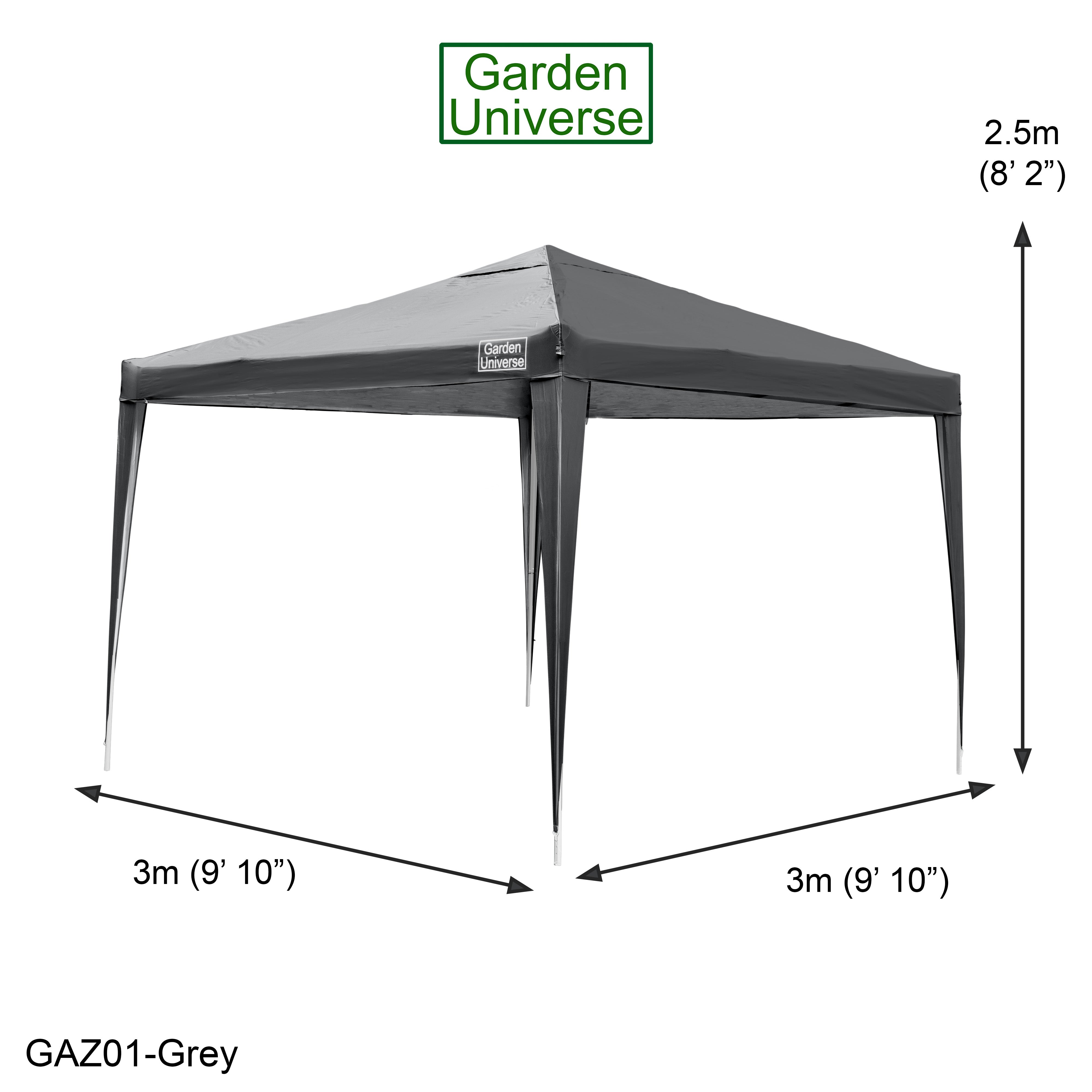 Gazebo 3 x 3m Steel Frame Marquee Canopy Party Tent Black (No Walls) GAZ01-Grey
