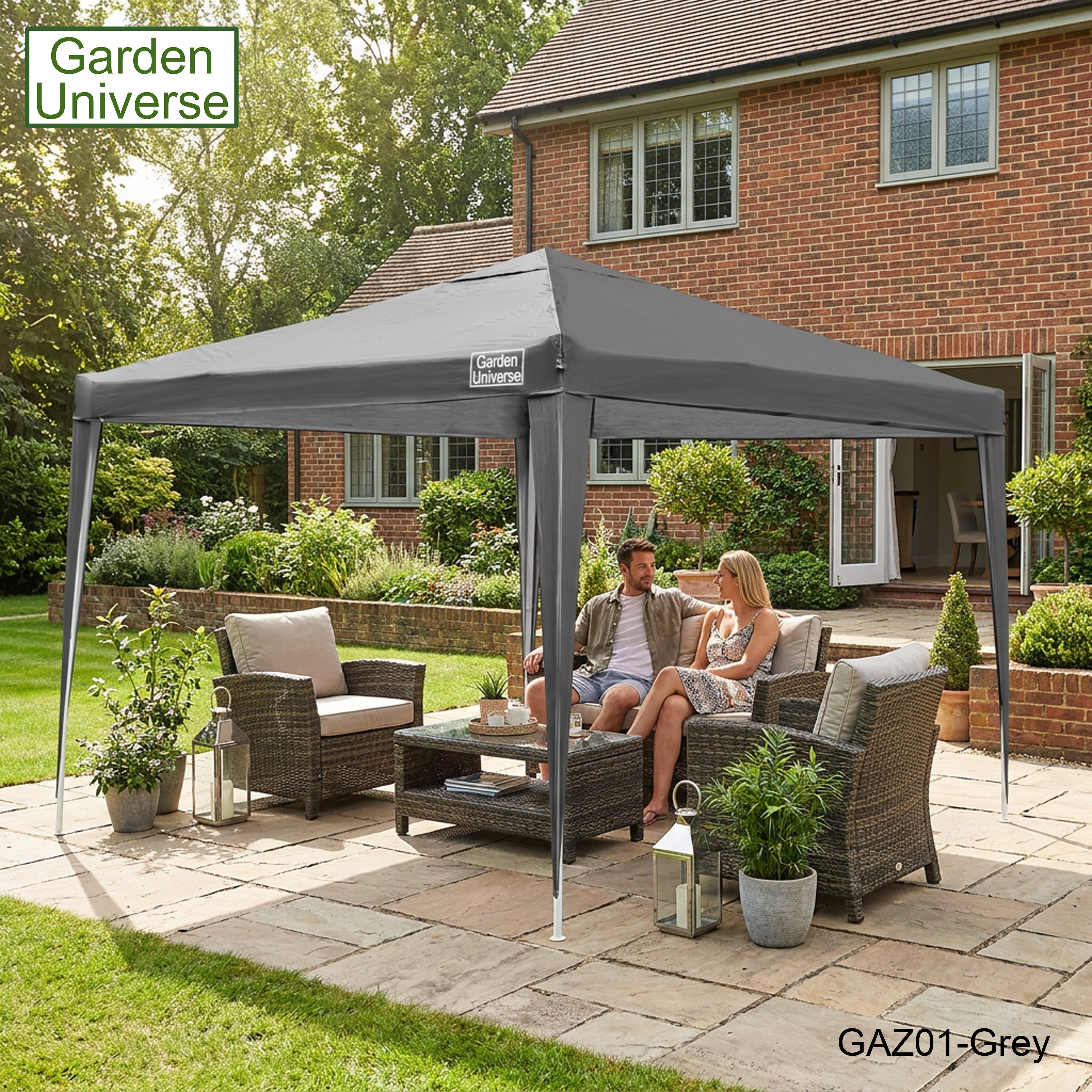 Gazebo 3 x 3m Steel Frame Marquee Canopy Party Tent Black (No Walls) GAZ01-Grey