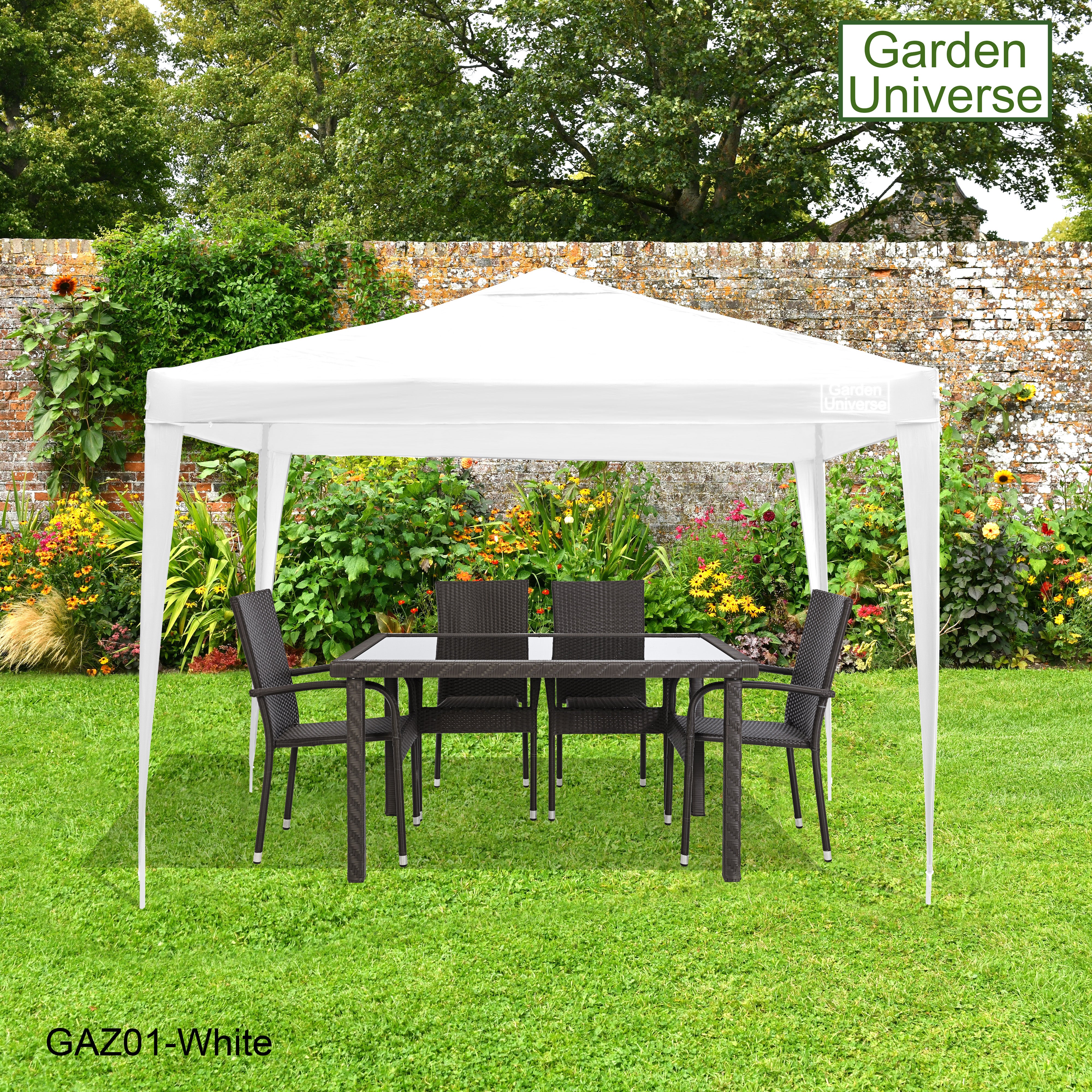 Gazebo 3 x 3m Steel Frame Marquee Canopy Party Tent Black (No Walls) GAZ01-White