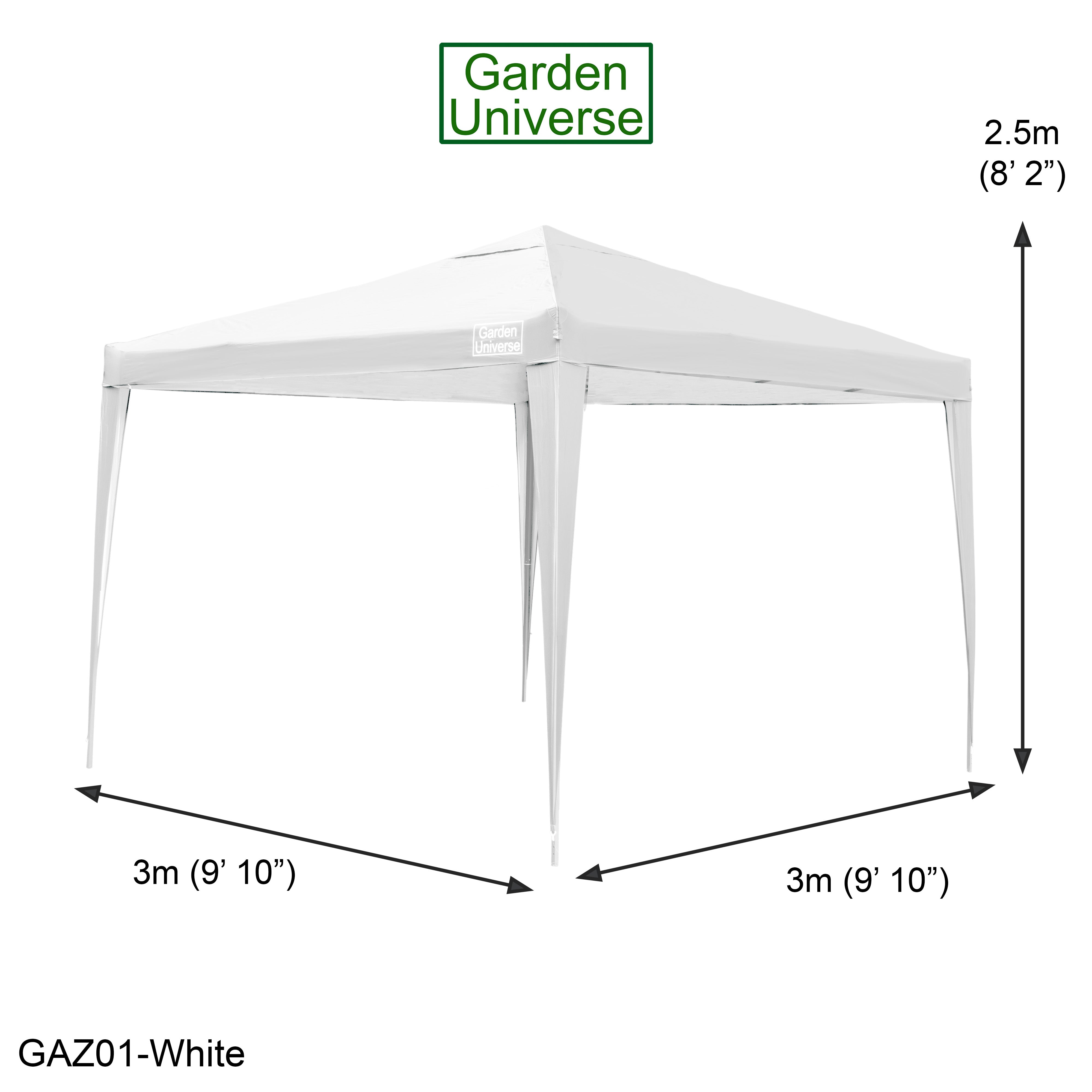 Gazebo 3 x 3m Steel Frame Marquee Canopy Party Tent Black (No Walls) GAZ01-White