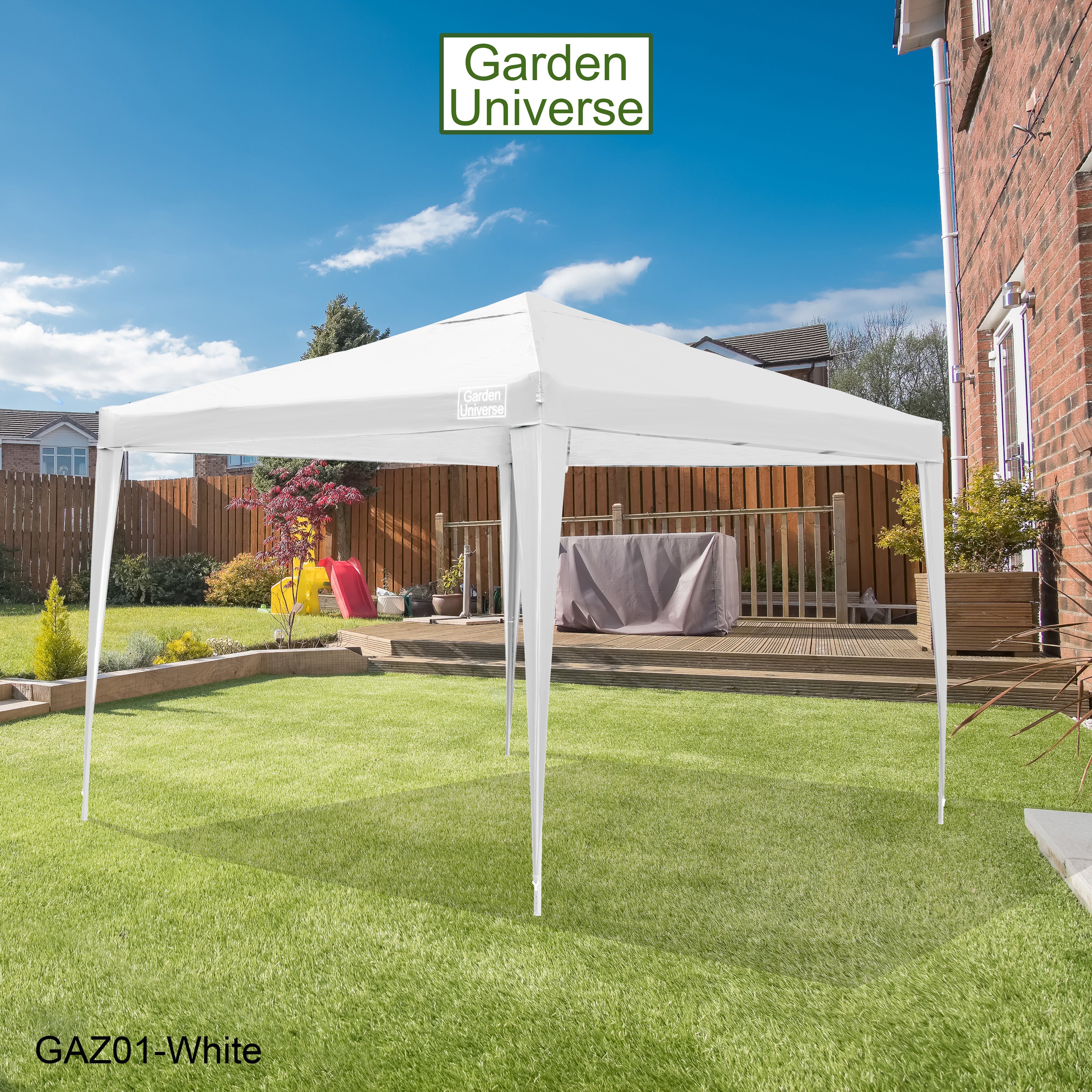 Gazebo 3 x 3m Steel Frame Marquee Canopy Party Tent Black (No Walls) GAZ01-White