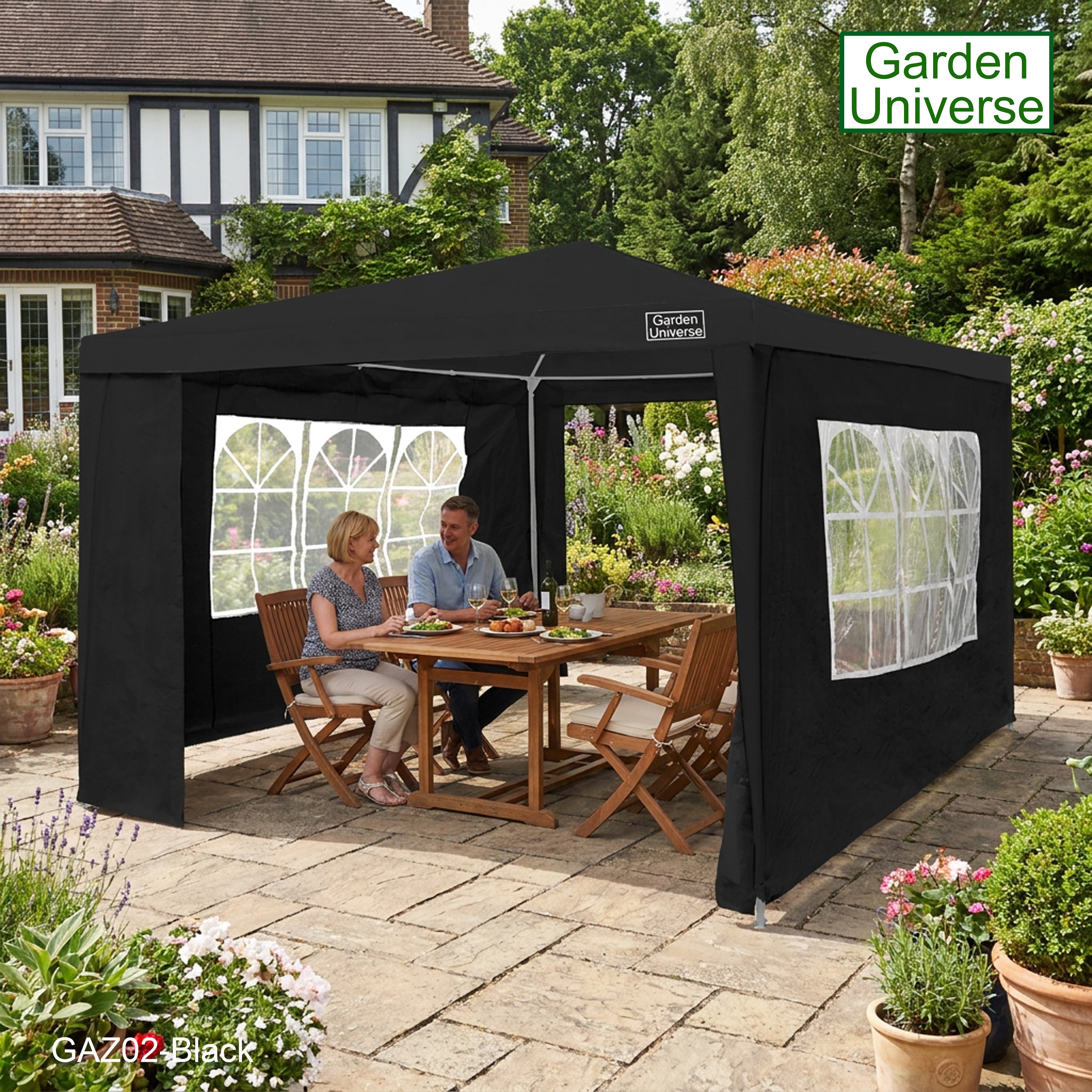 Gazebo 3 x 3m with Four Walls Steel Frame Black GAZ02-Black