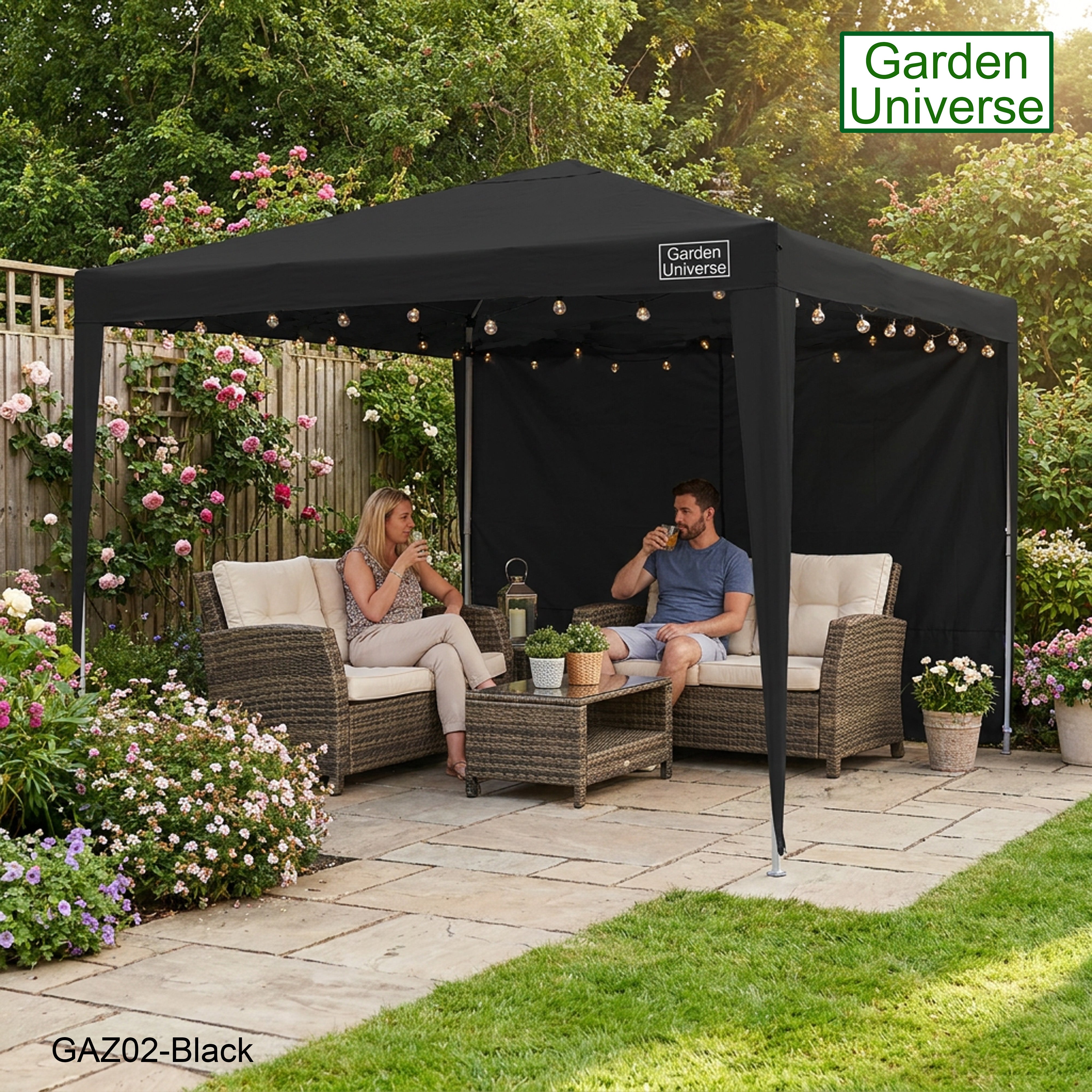 Gazebo 3 x 3m with Four Walls Steel Frame Black GAZ02-Black