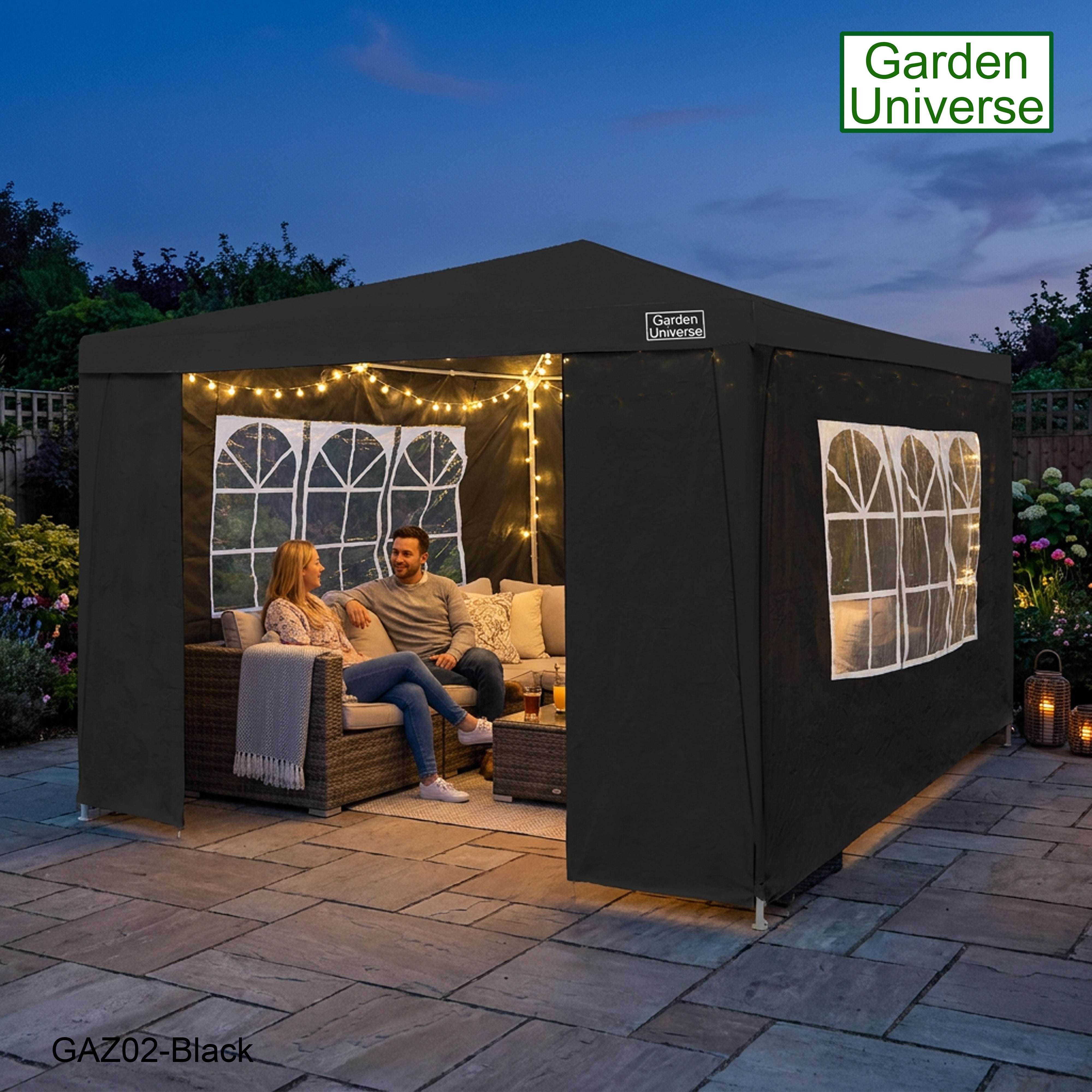 Gazebo 3 x 3m with Four Walls Steel Frame Black GAZ02-Black