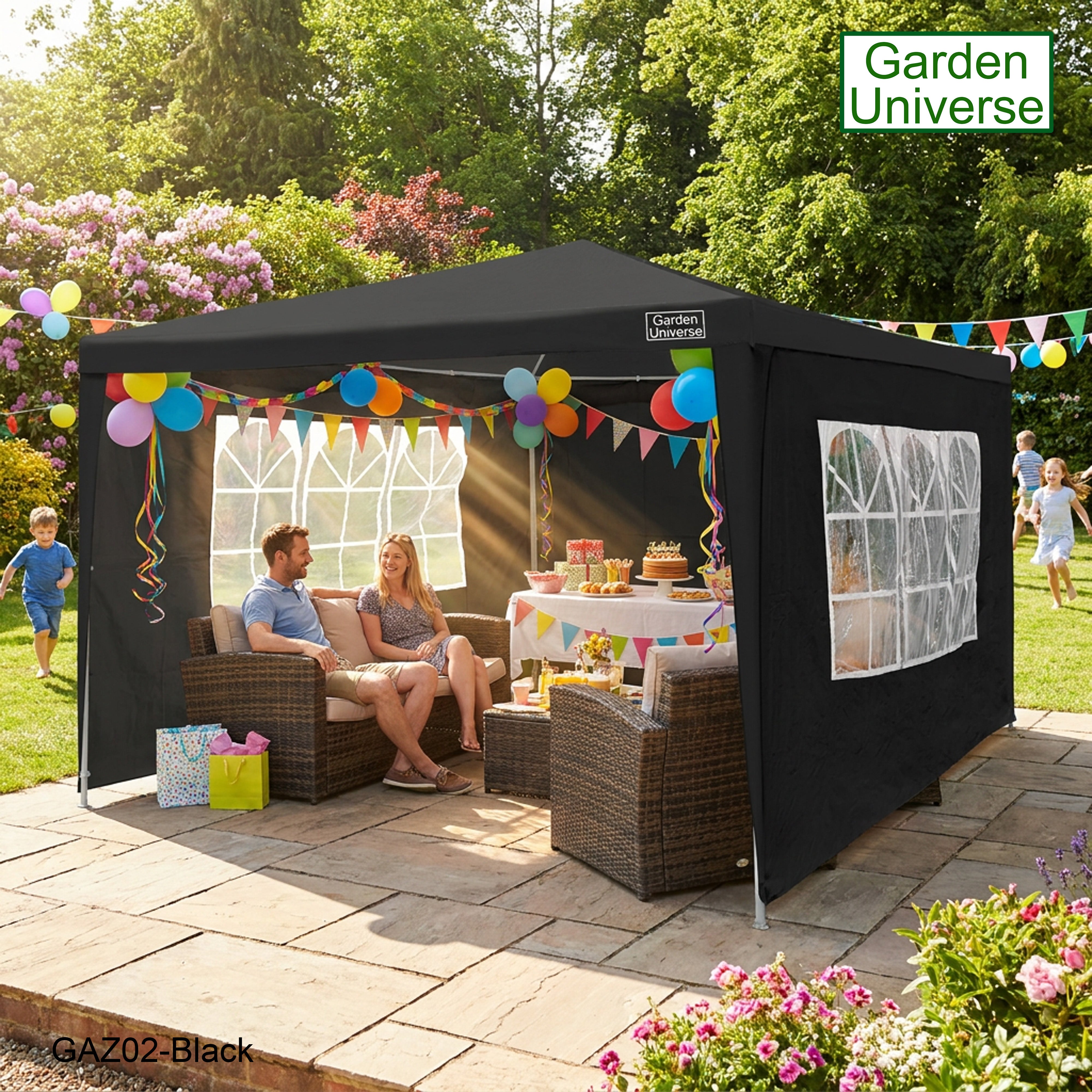 Gazebo 3 x 3m with Four Walls Steel Frame Black GAZ02-Black