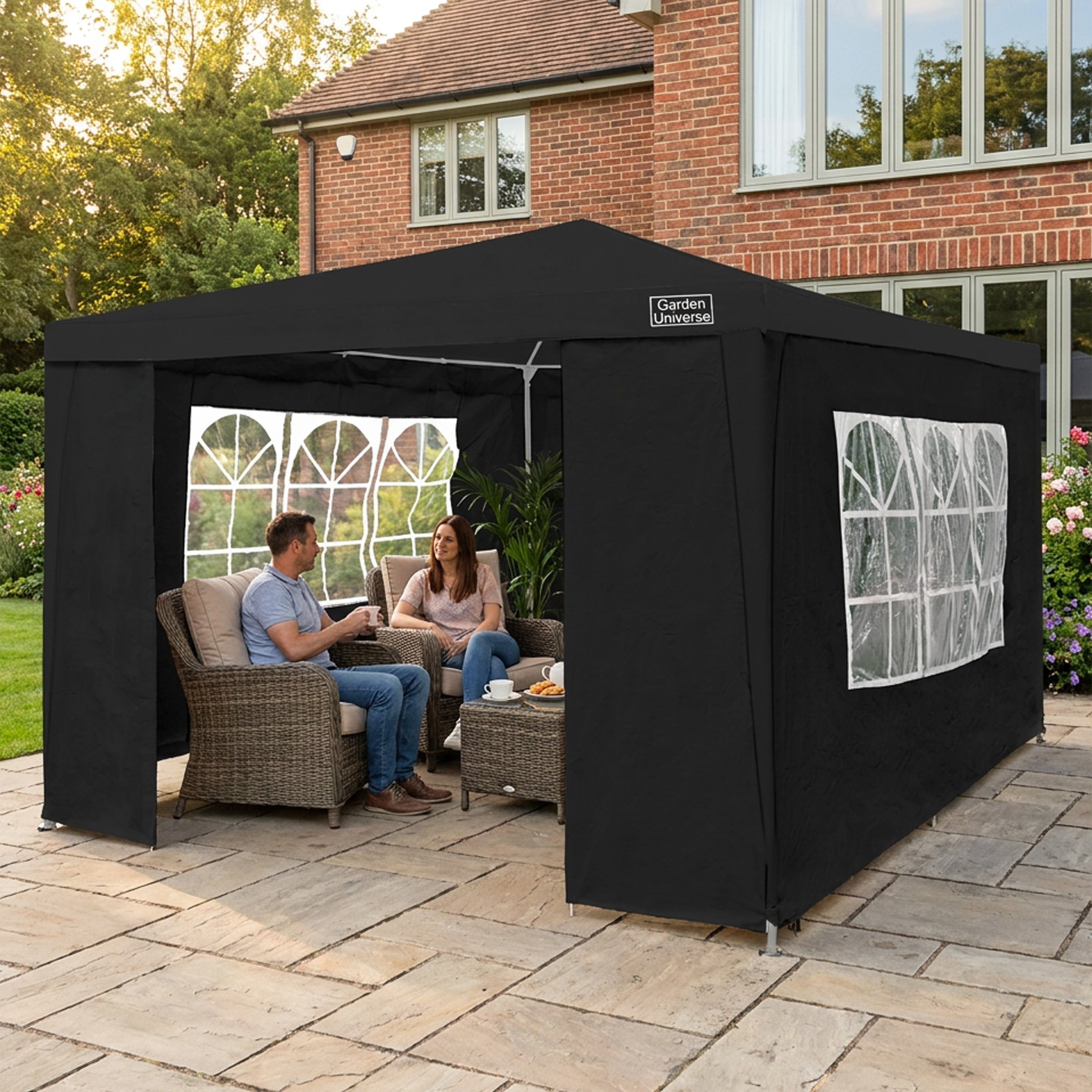 Gazebo 3 x 3m with Four Walls Steel Frame Black GAZ02-Black