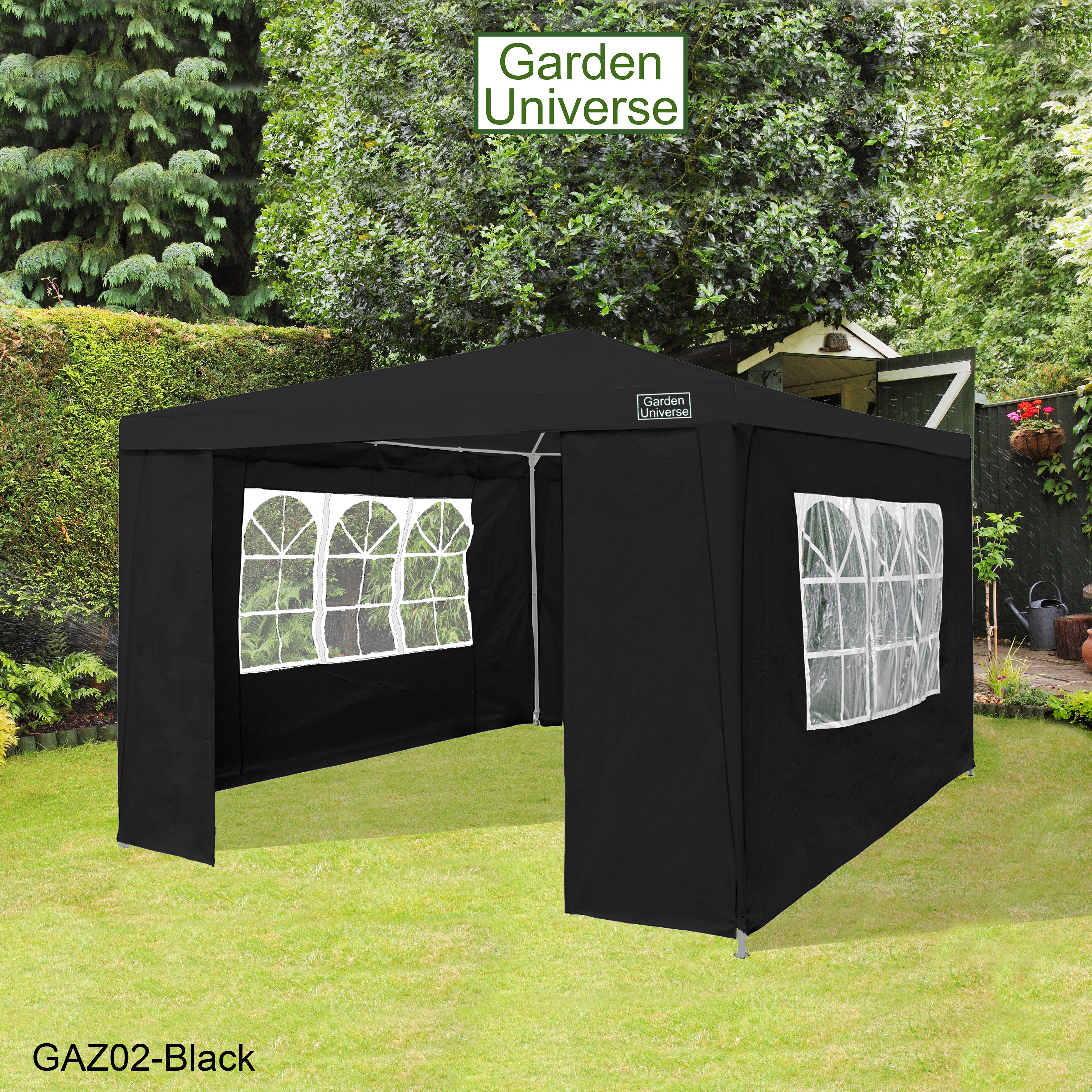 Gazebo 3 x 3m with Four Walls Steel Frame Black GAZ02-Black
