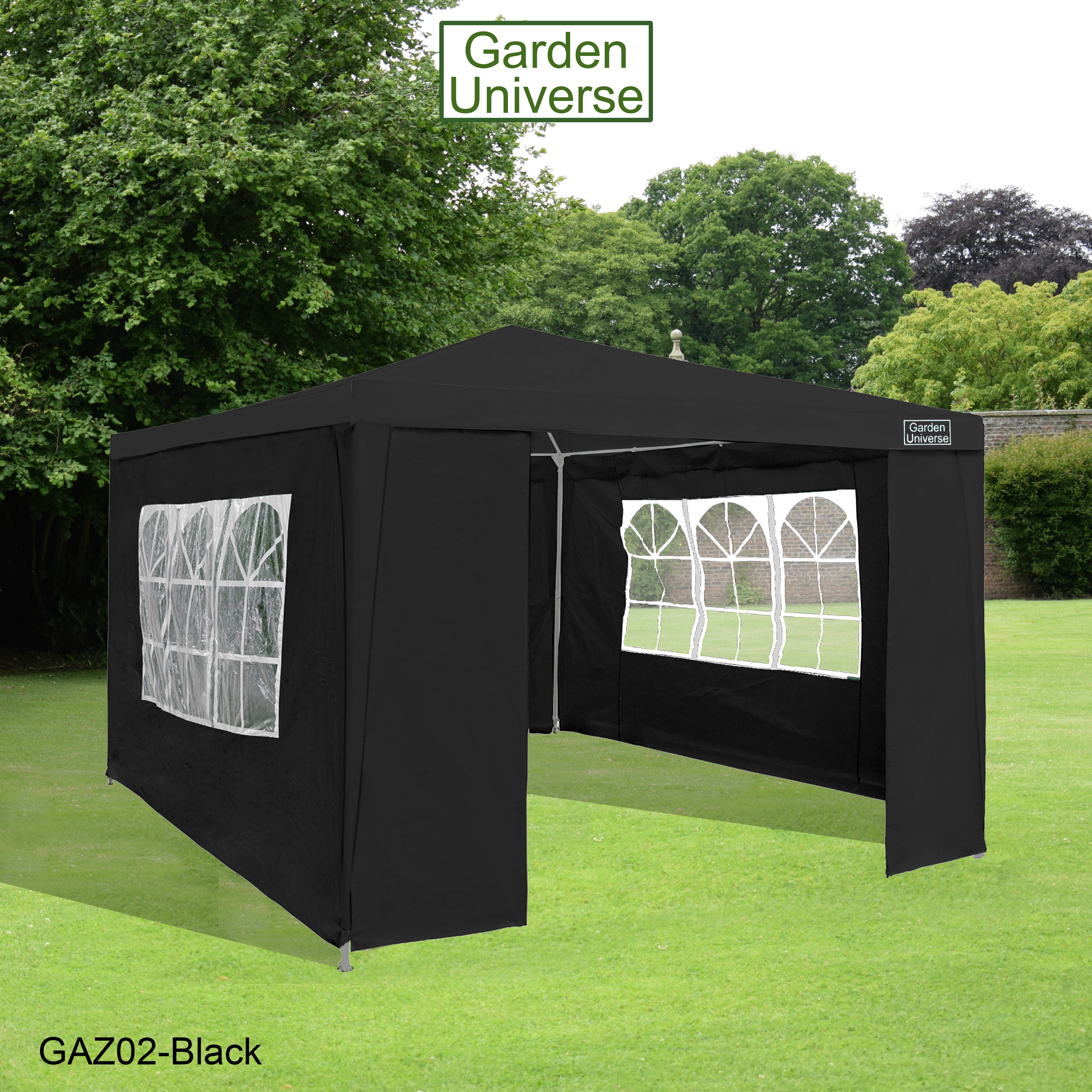 Gazebo 3 x 3m with Four Walls Steel Frame Black GAZ02-Black