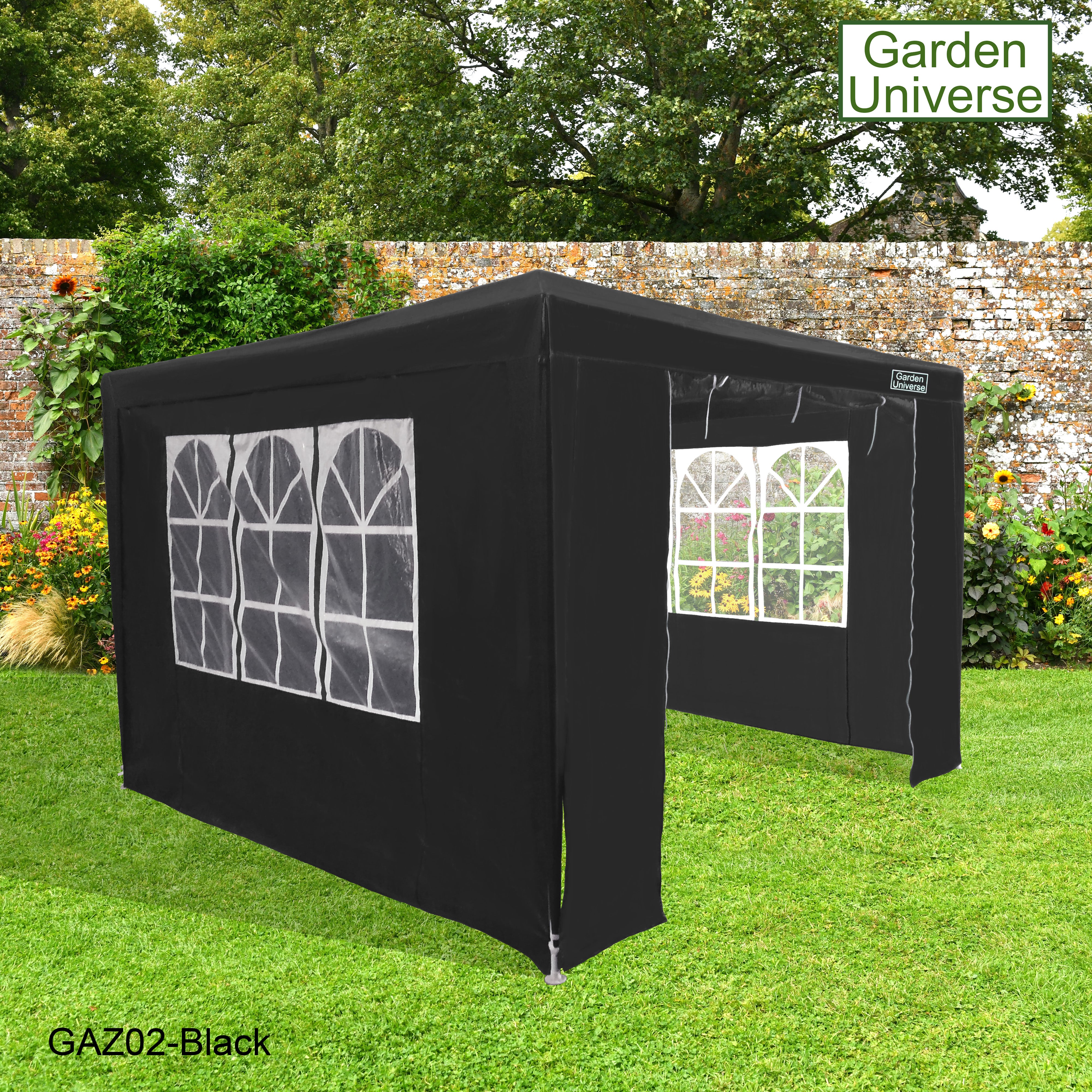 Gazebo 3 x 3m with Four Walls Steel Frame Black GAZ02-Black