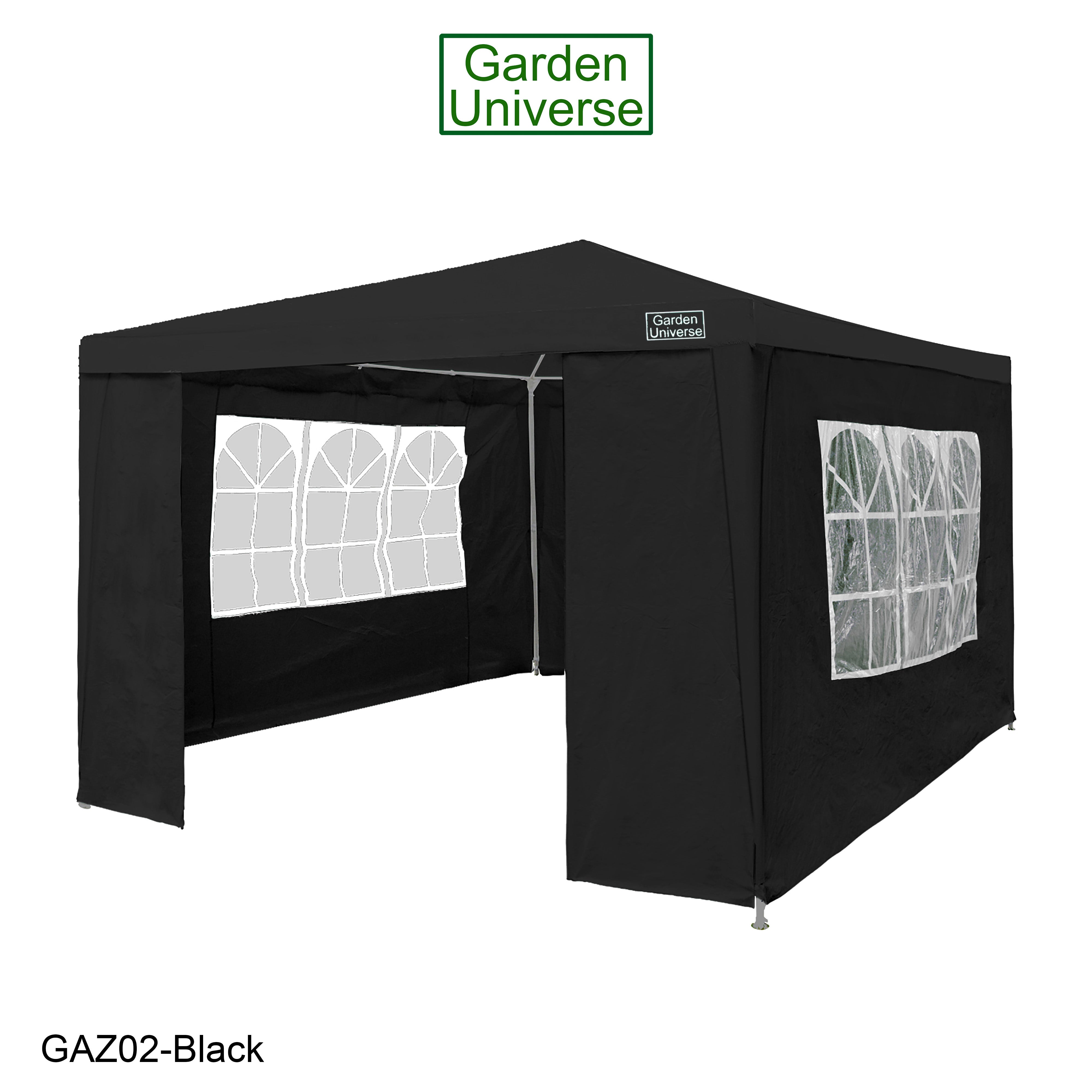 Gazebo 3 x 3m with Four Walls Steel Frame Black GAZ02-Black