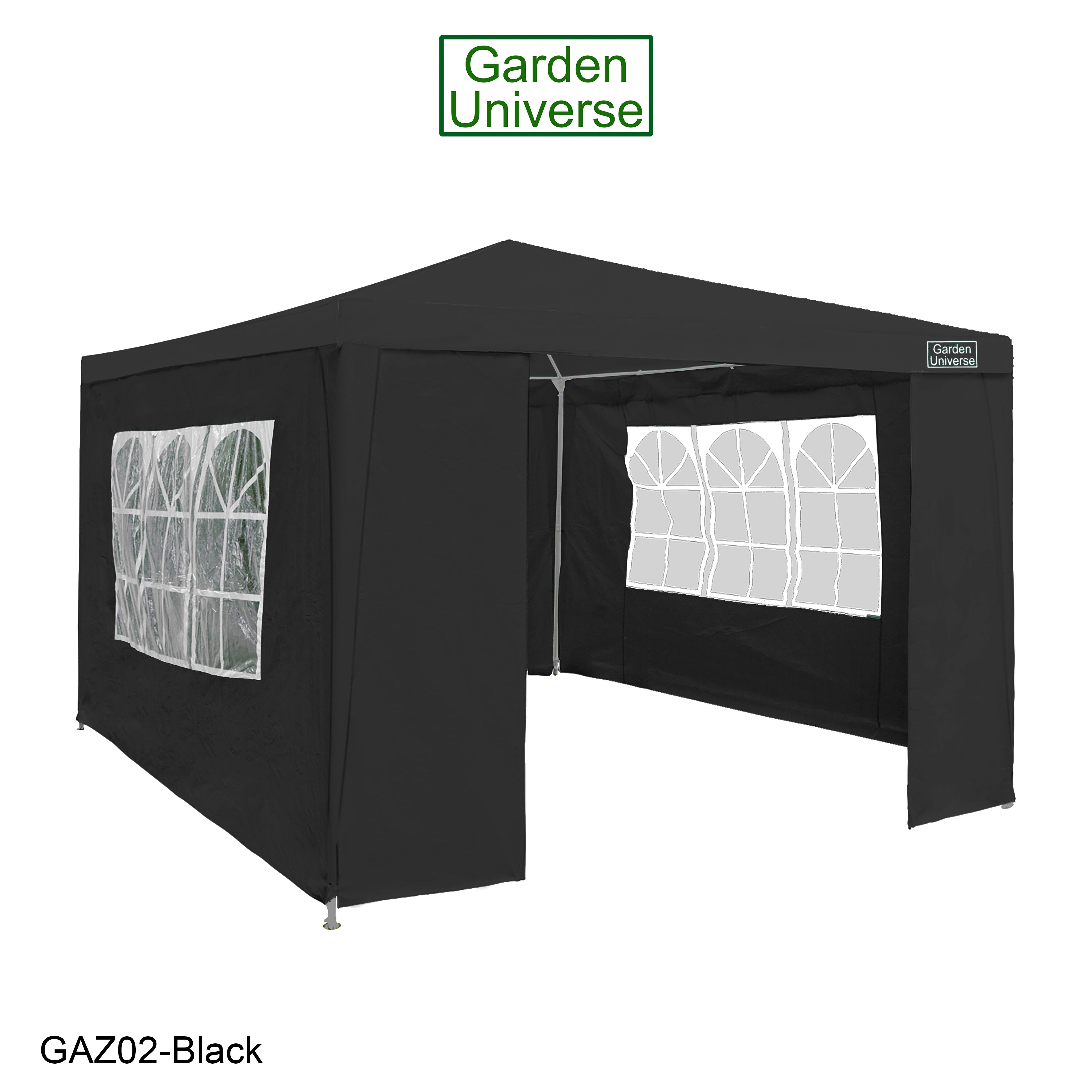 Gazebo 3 x 3m with Four Walls Steel Frame Black GAZ02-Black