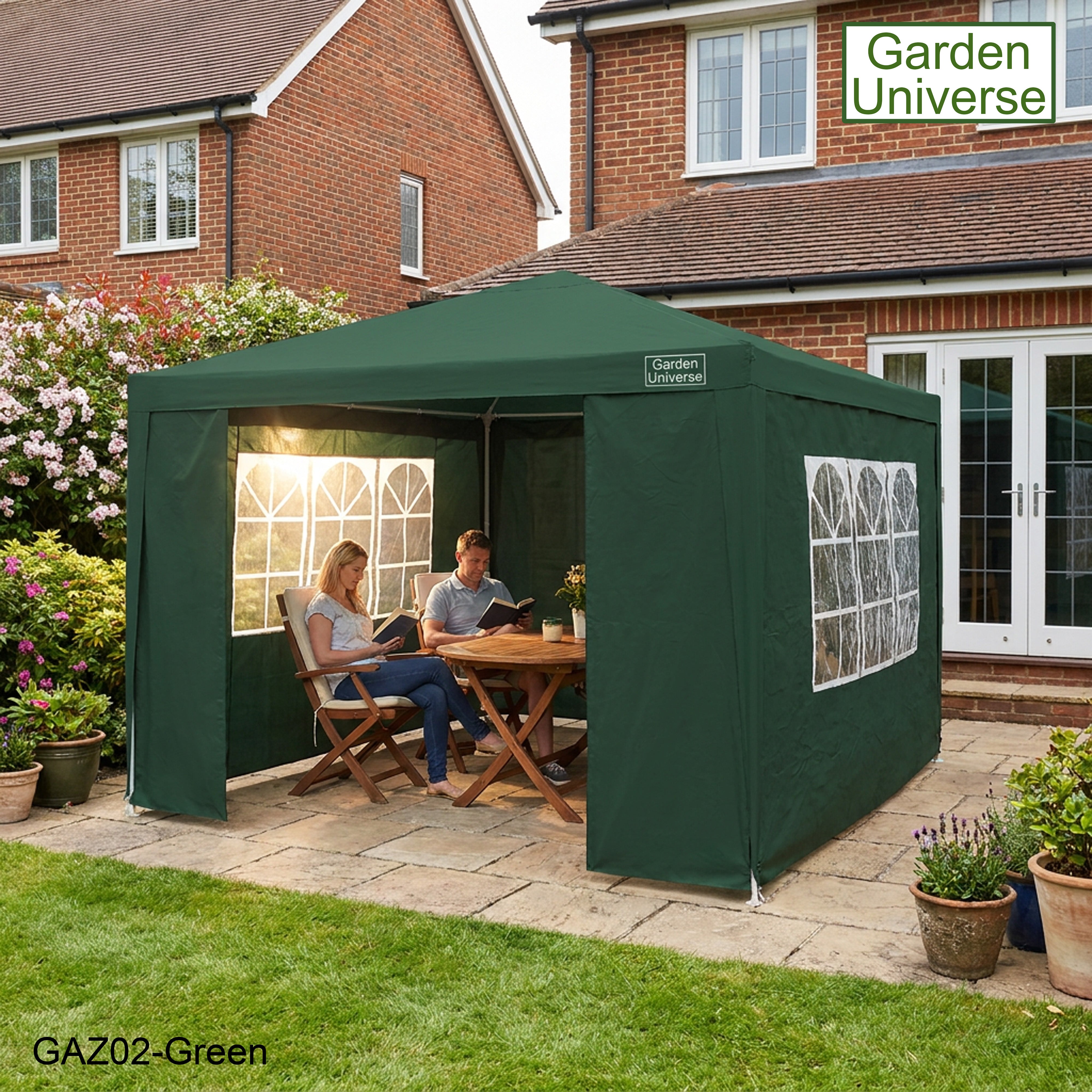 Gazebo 3 x 3m with Four Walls Steel Frame Green GAZ02-Green