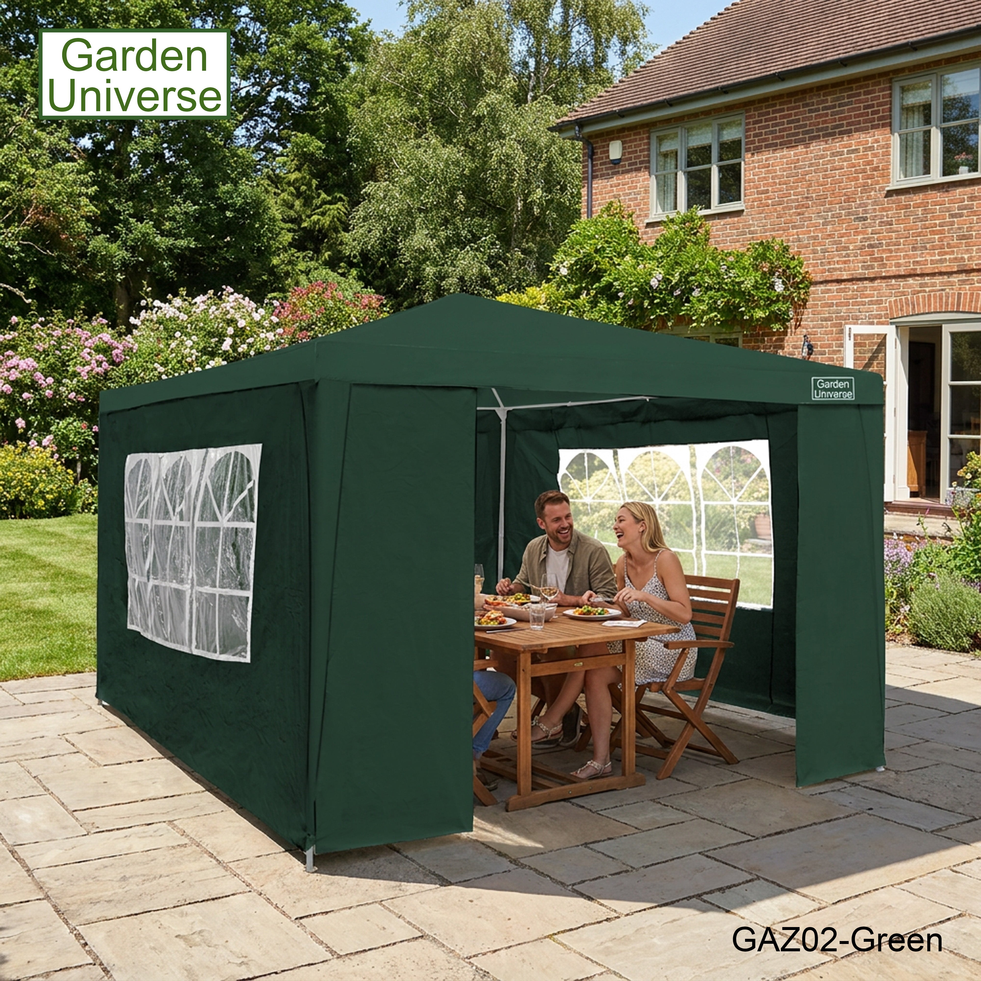 Gazebo 3 x 3m with Four Walls Steel Frame Green GAZ02-Green
