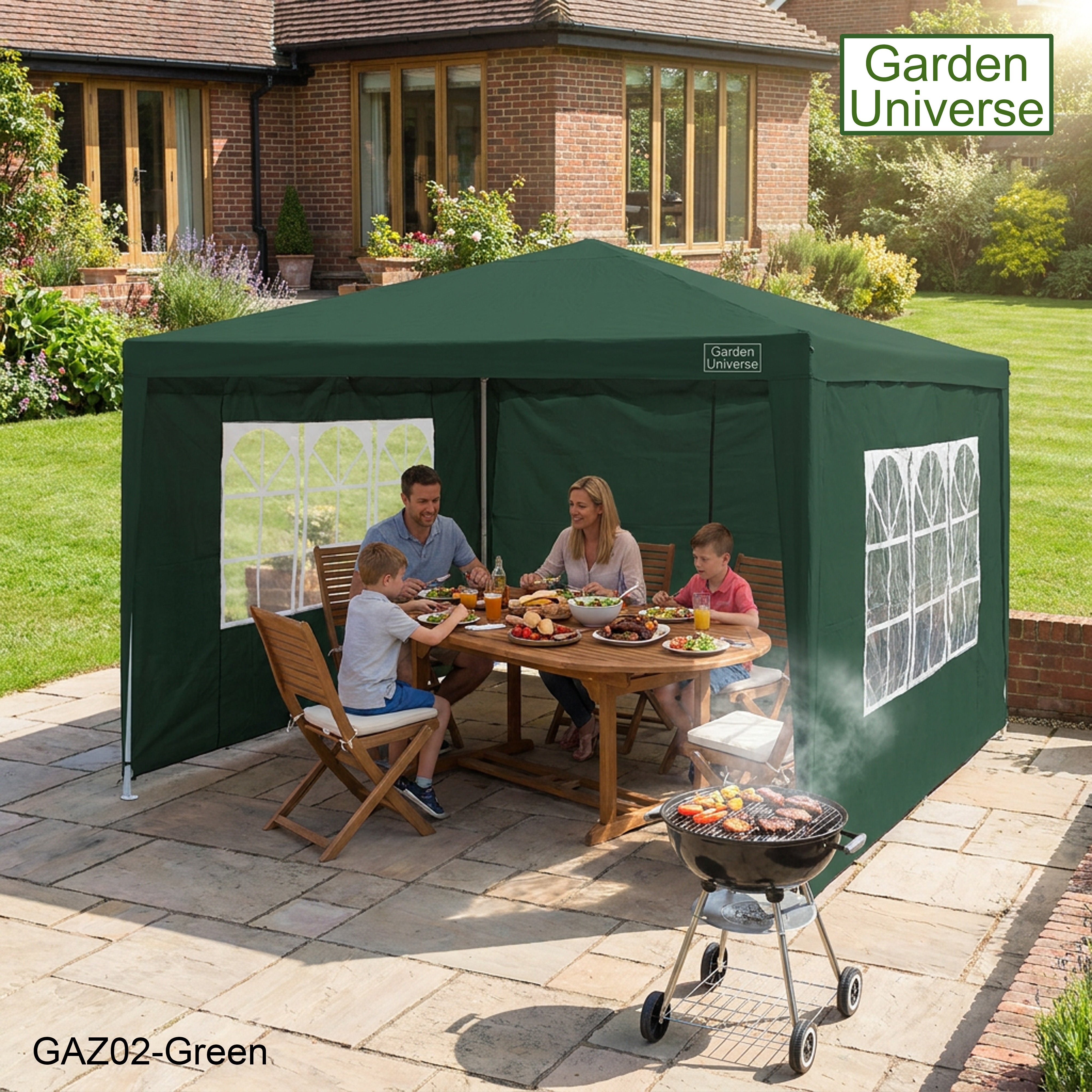 Gazebo 3 x 3m with Four Walls Steel Frame Green GAZ02-Green